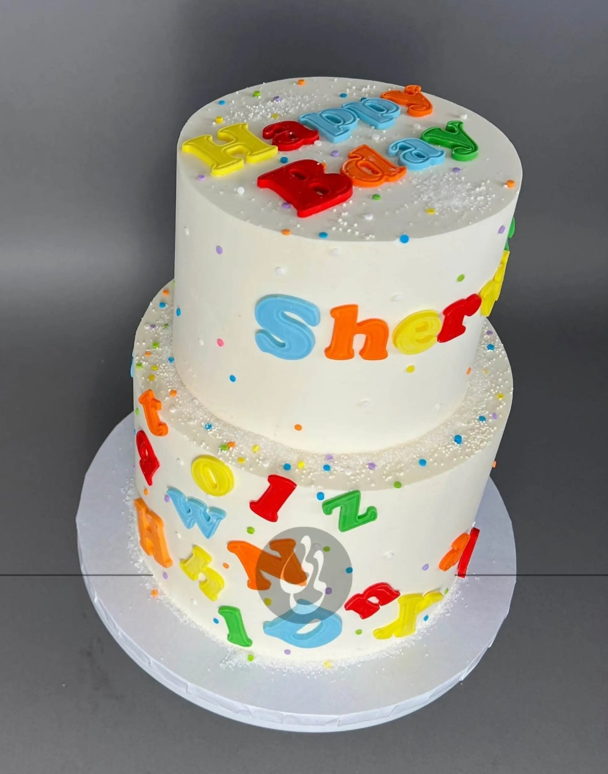 Alphabets on buttercream - custom cake
