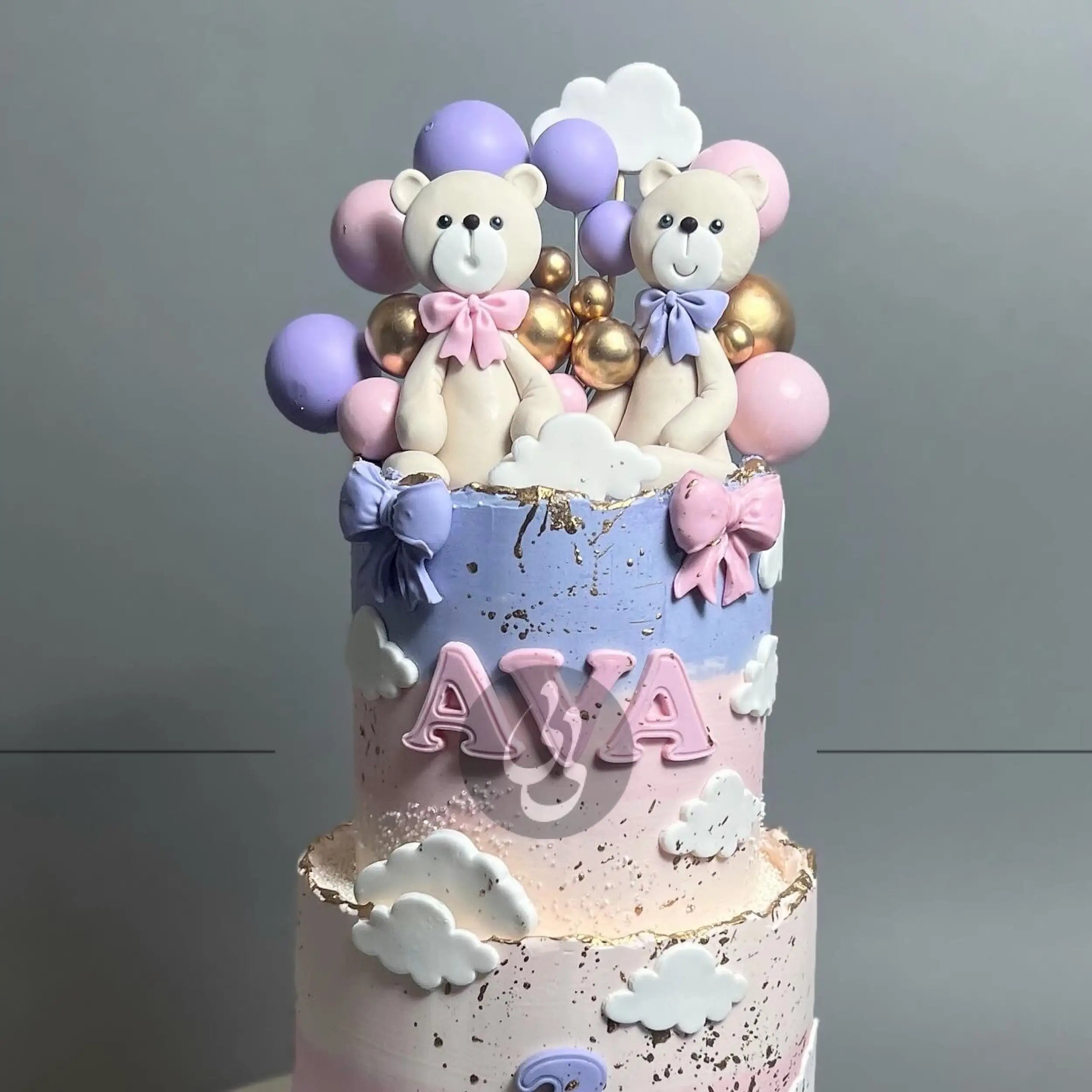 Animals & clouds on buttercream - custom cake