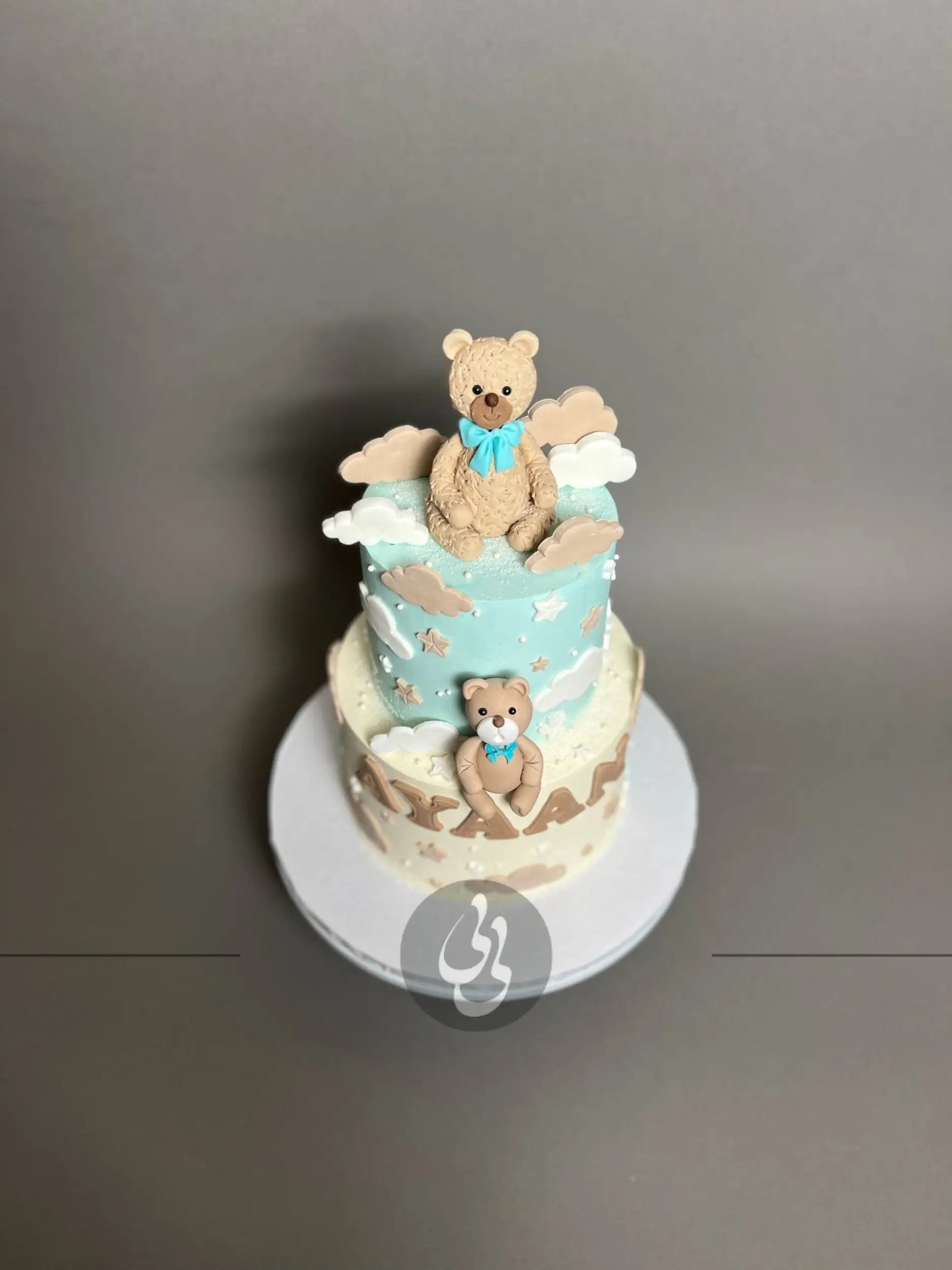 Animals & clouds on buttercream - custom cake