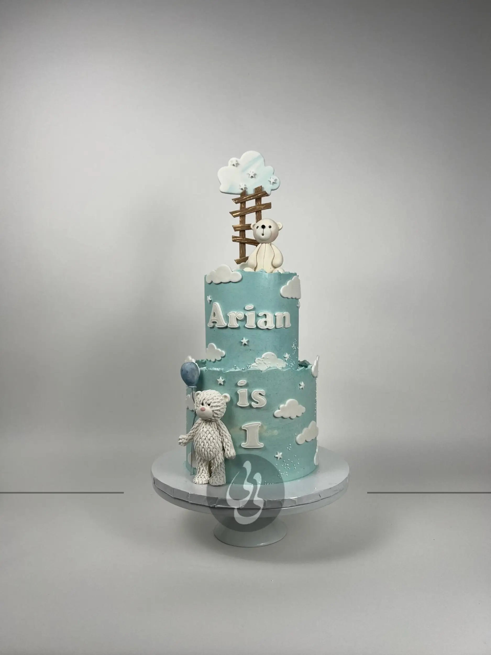 Animals & clouds on buttercream - custom cake