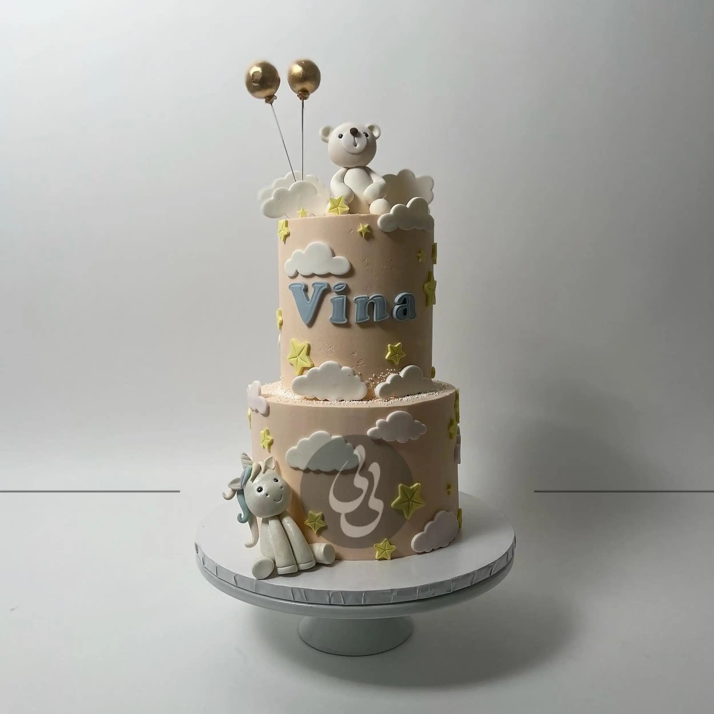 Animals & clouds on buttercream - custom cake