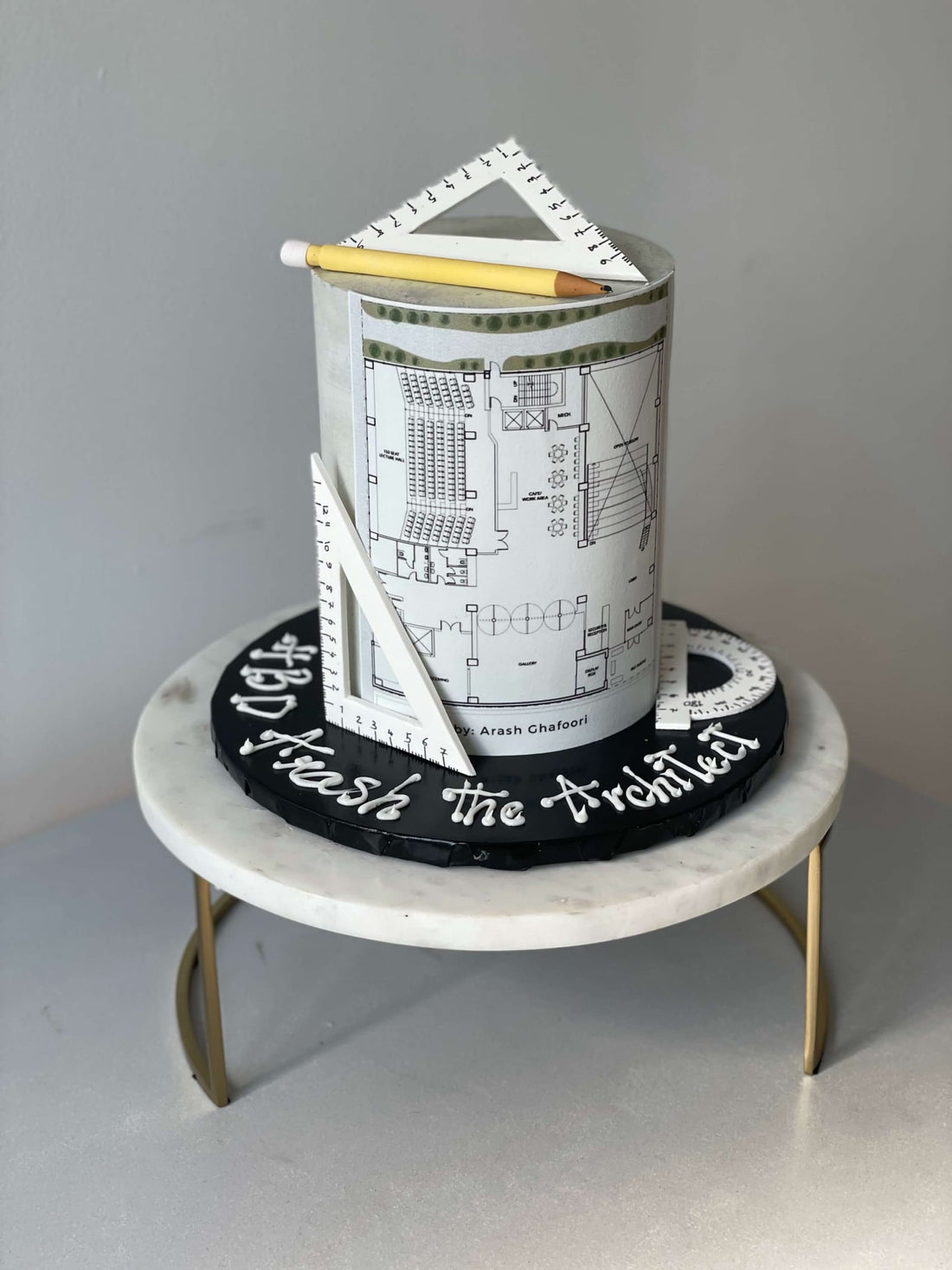 Architectural blueprint on buttercream - custom cake