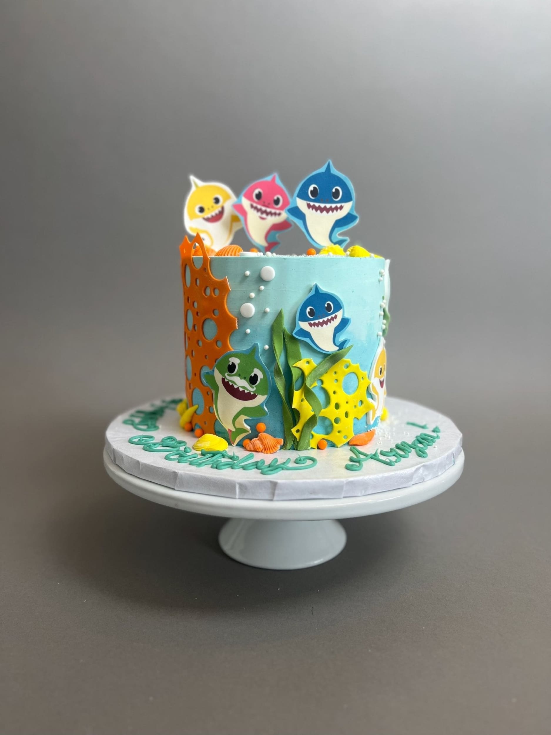Baby shark edible print on buttercream - custom cake