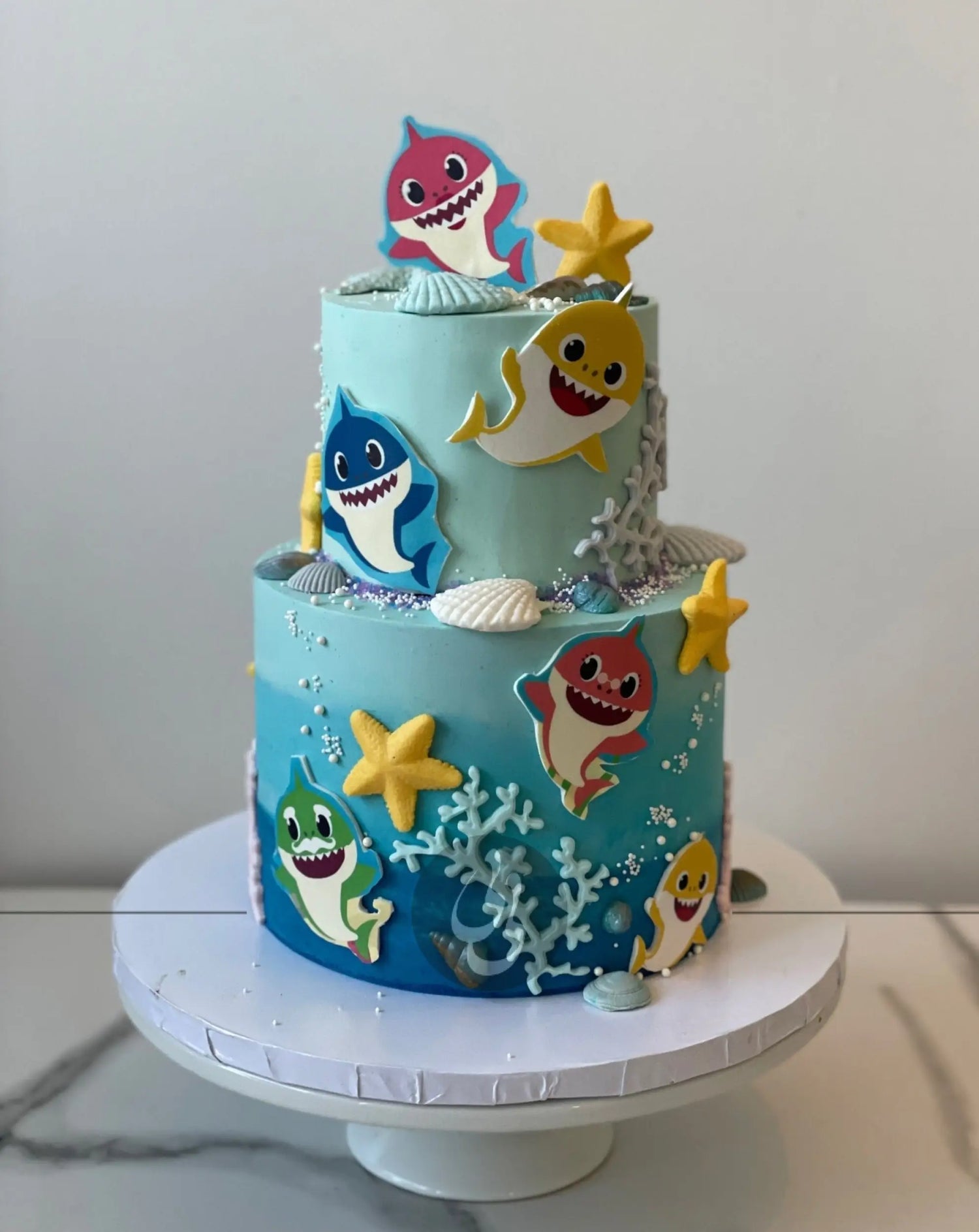 Baby shark edible print on buttercream - custom cake