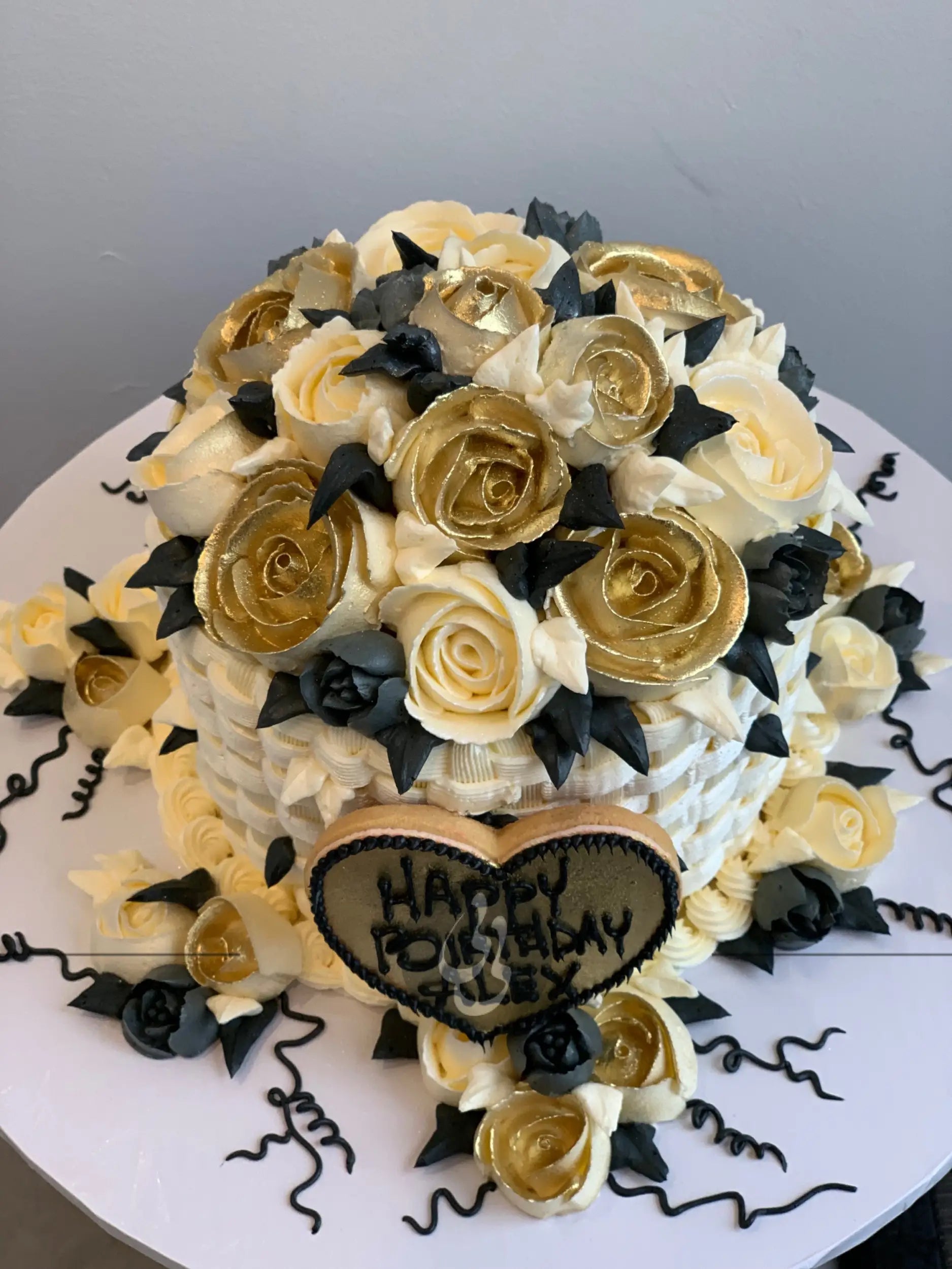 Basket of buttercream roses - custom cake