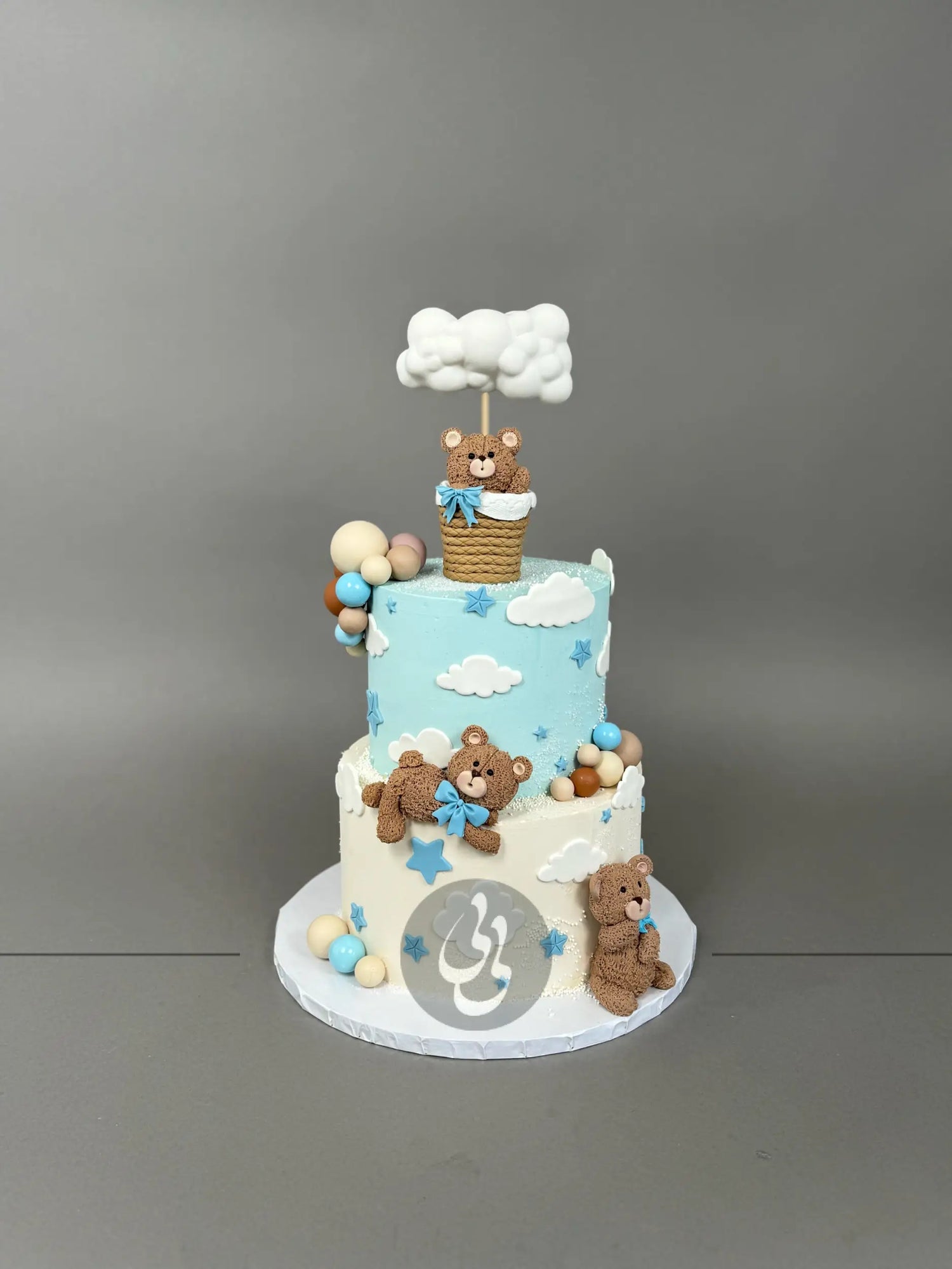 Bear in a cloud hot air balloon - custom cake