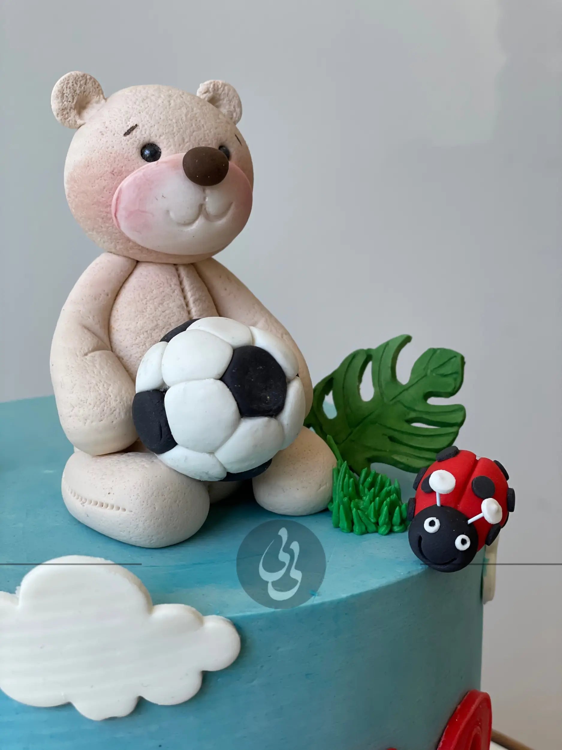 Bear & soccer on buttercream - custom cake