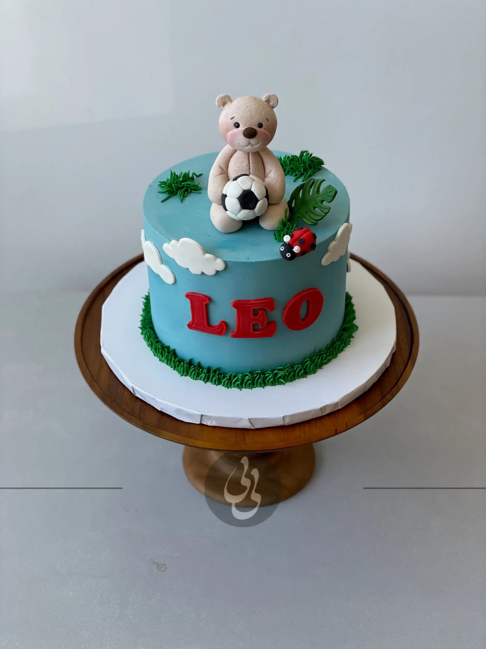 Bear & soccer on buttercream - custom cake