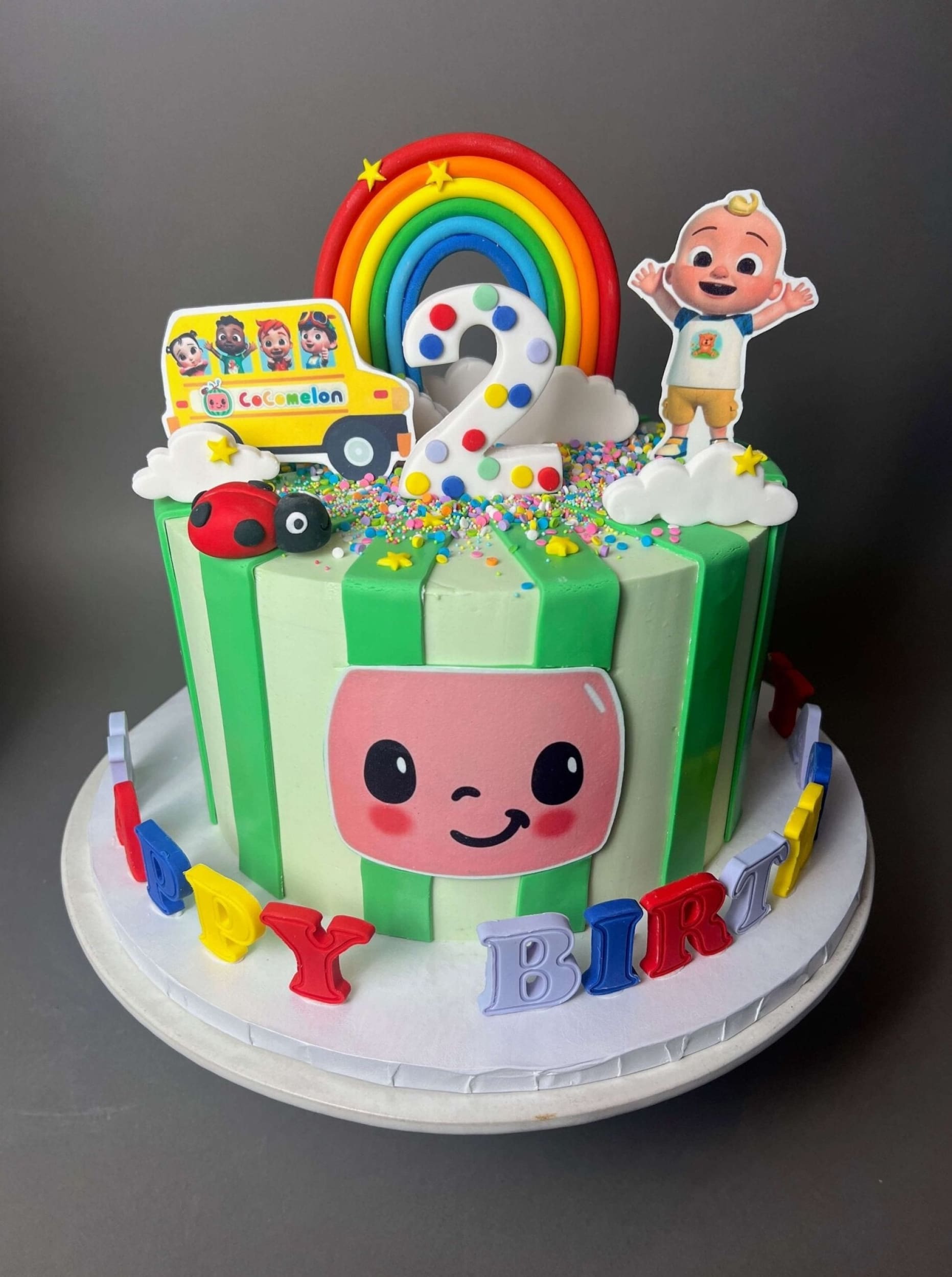 Cocomelon tv in edible print - custom cake