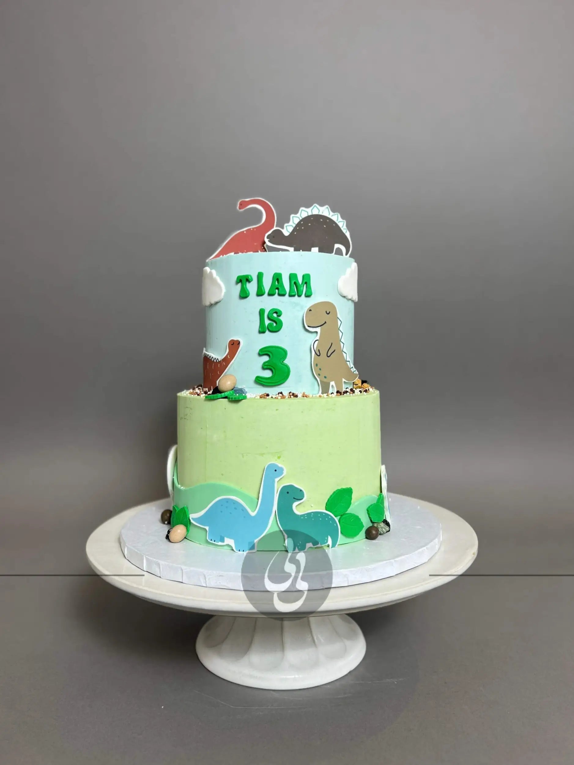 Dinosaur images on buttercream - custom cake