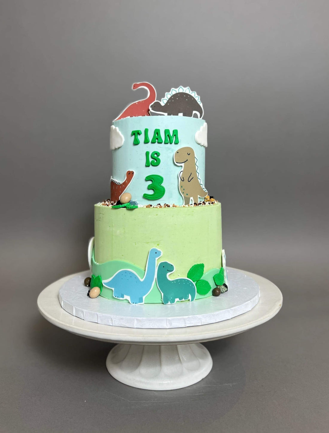 Dinosaur images on buttercream - custom cake