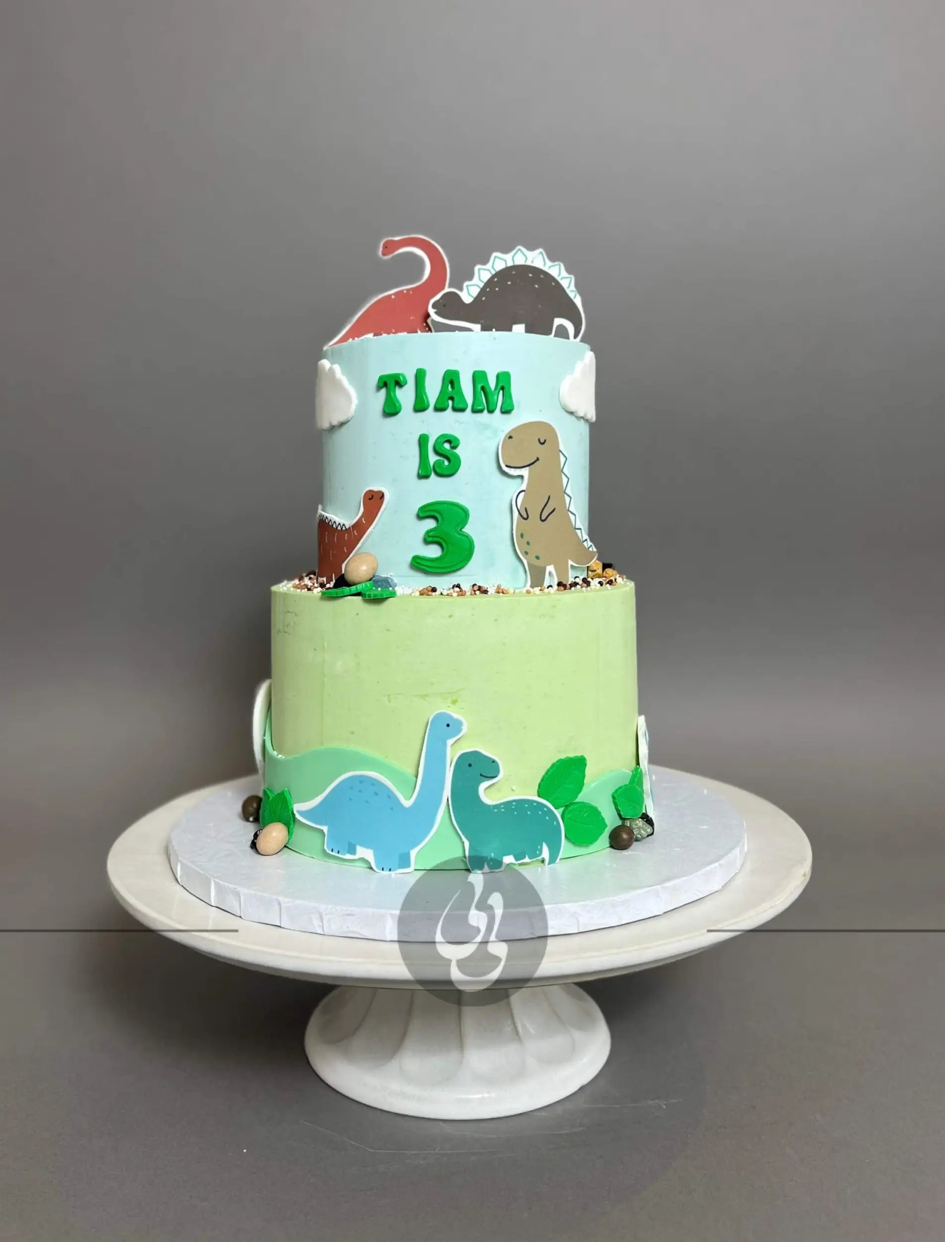 Dinosaur images on buttercream - custom cake