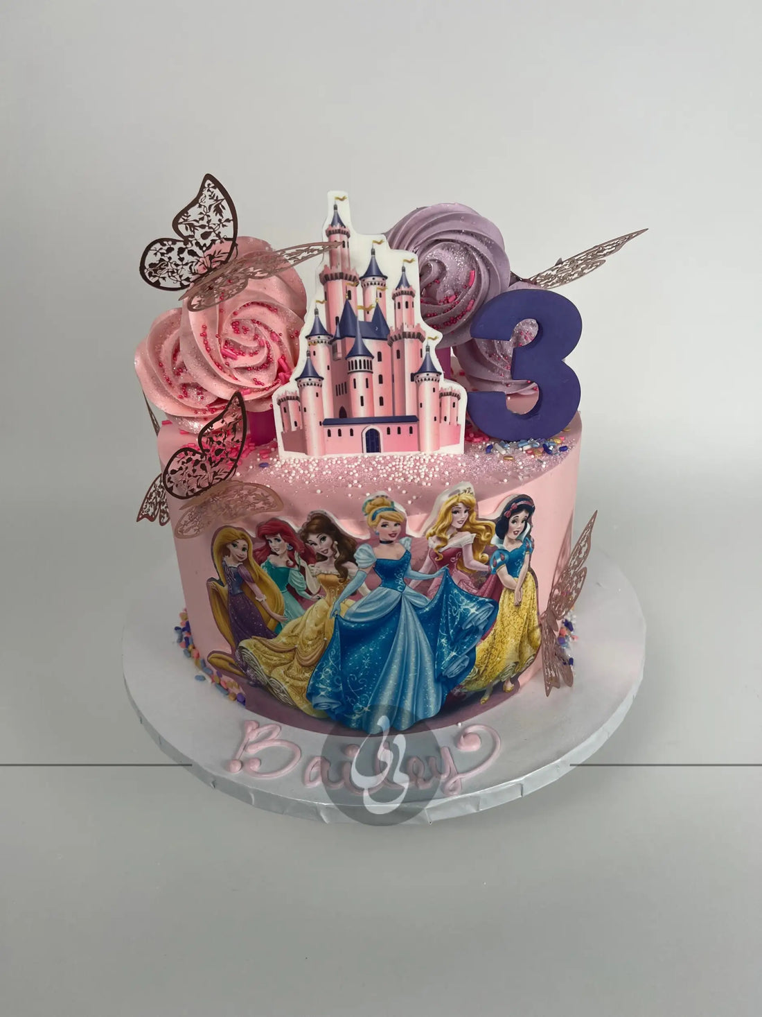 Disney princess party on buttercream - custom cake