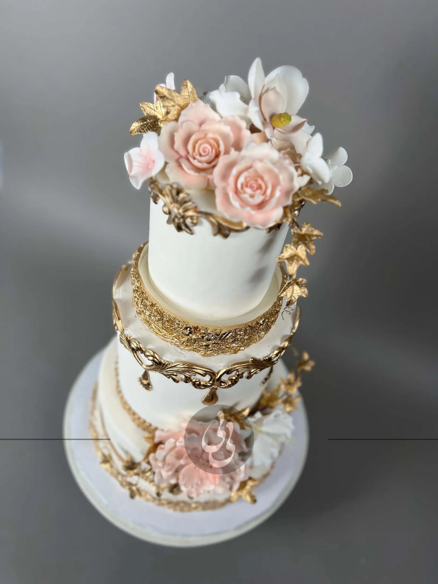 Gilded gold & sugar flowers - wedding cake