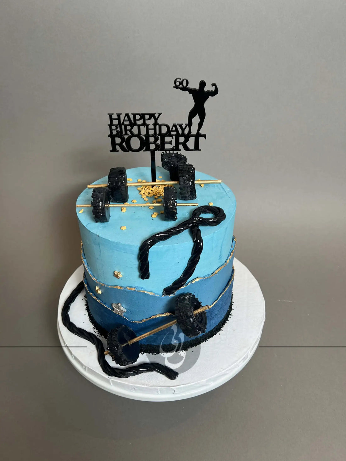 Gym time on layered buttercream - custom cake