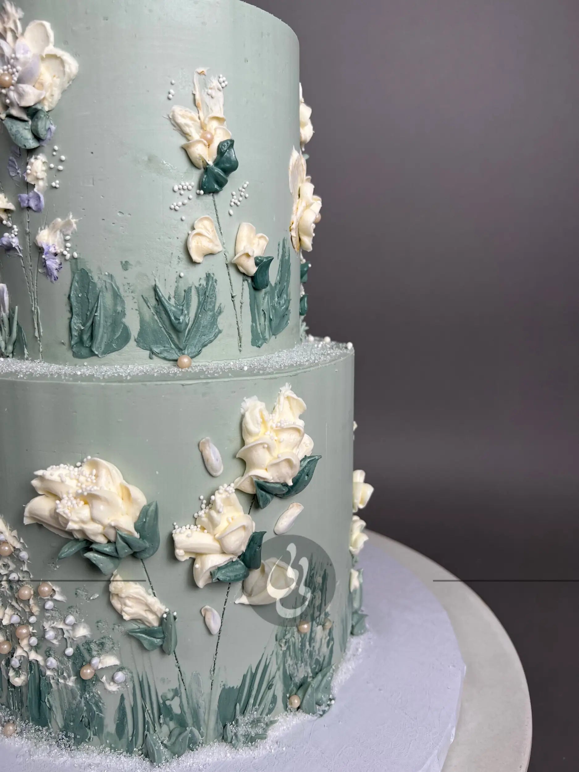 Hand painted flowers on buttercream - custom cake