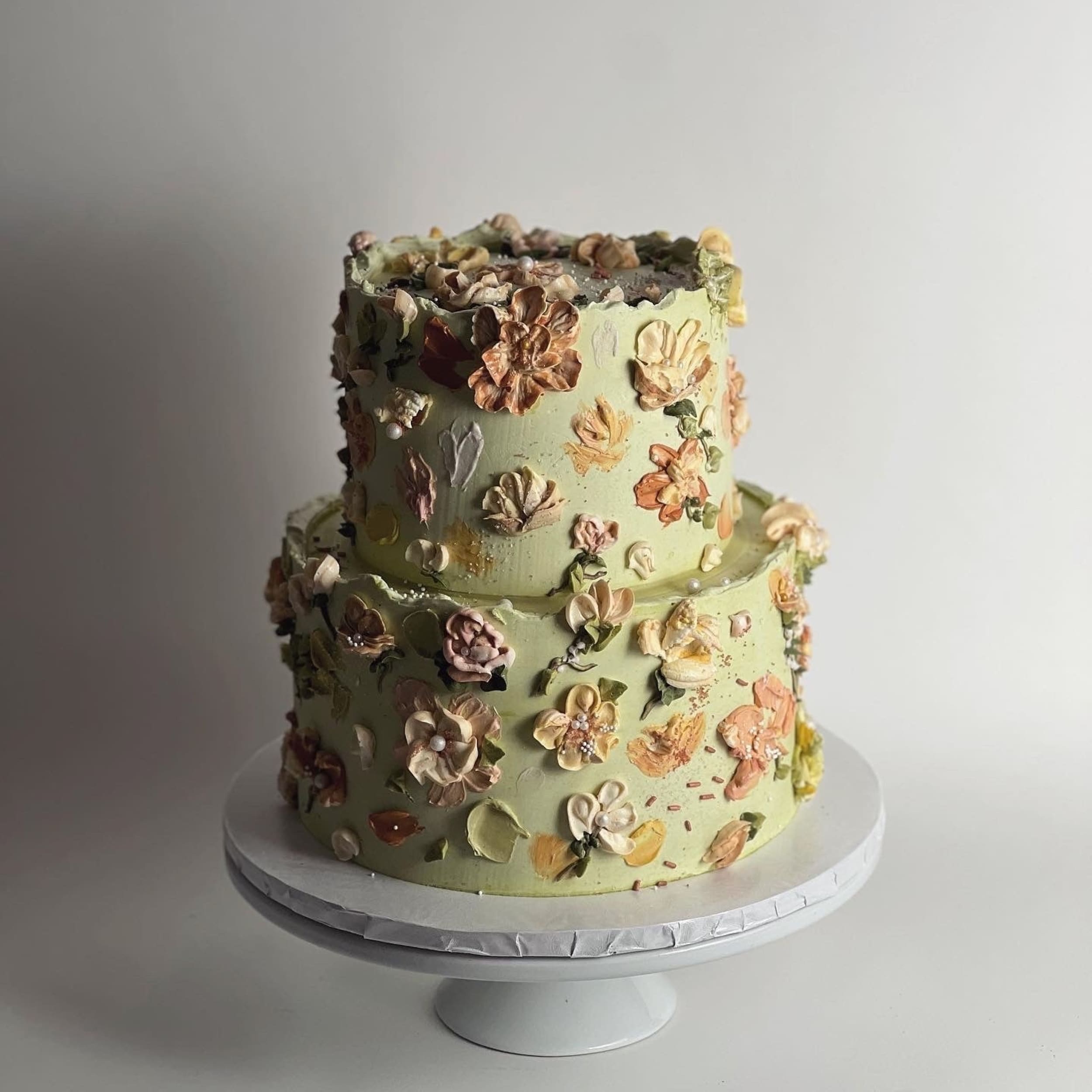 Hand painted flowers on buttercream - custom cake