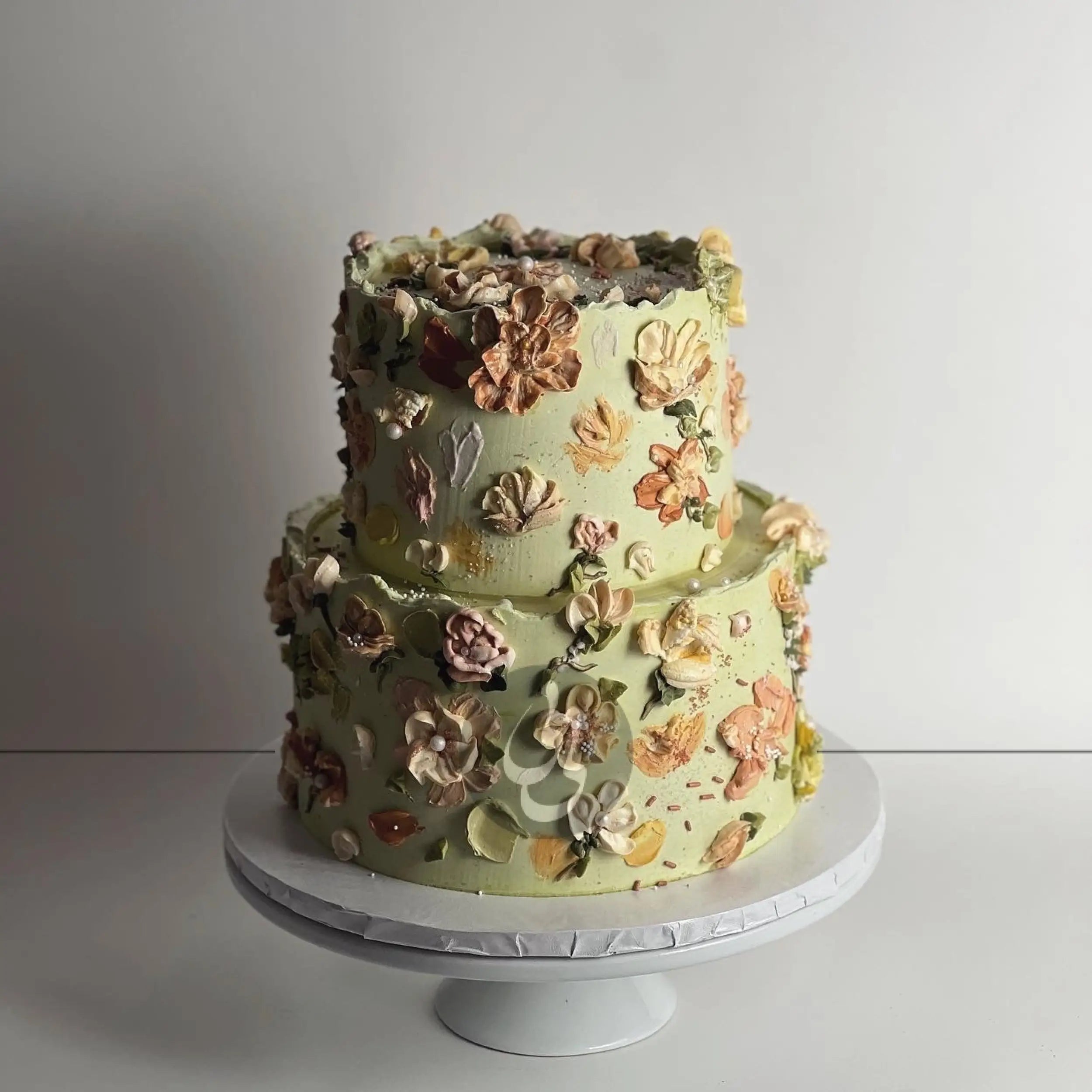 Hand painted flowers on buttercream - custom cake