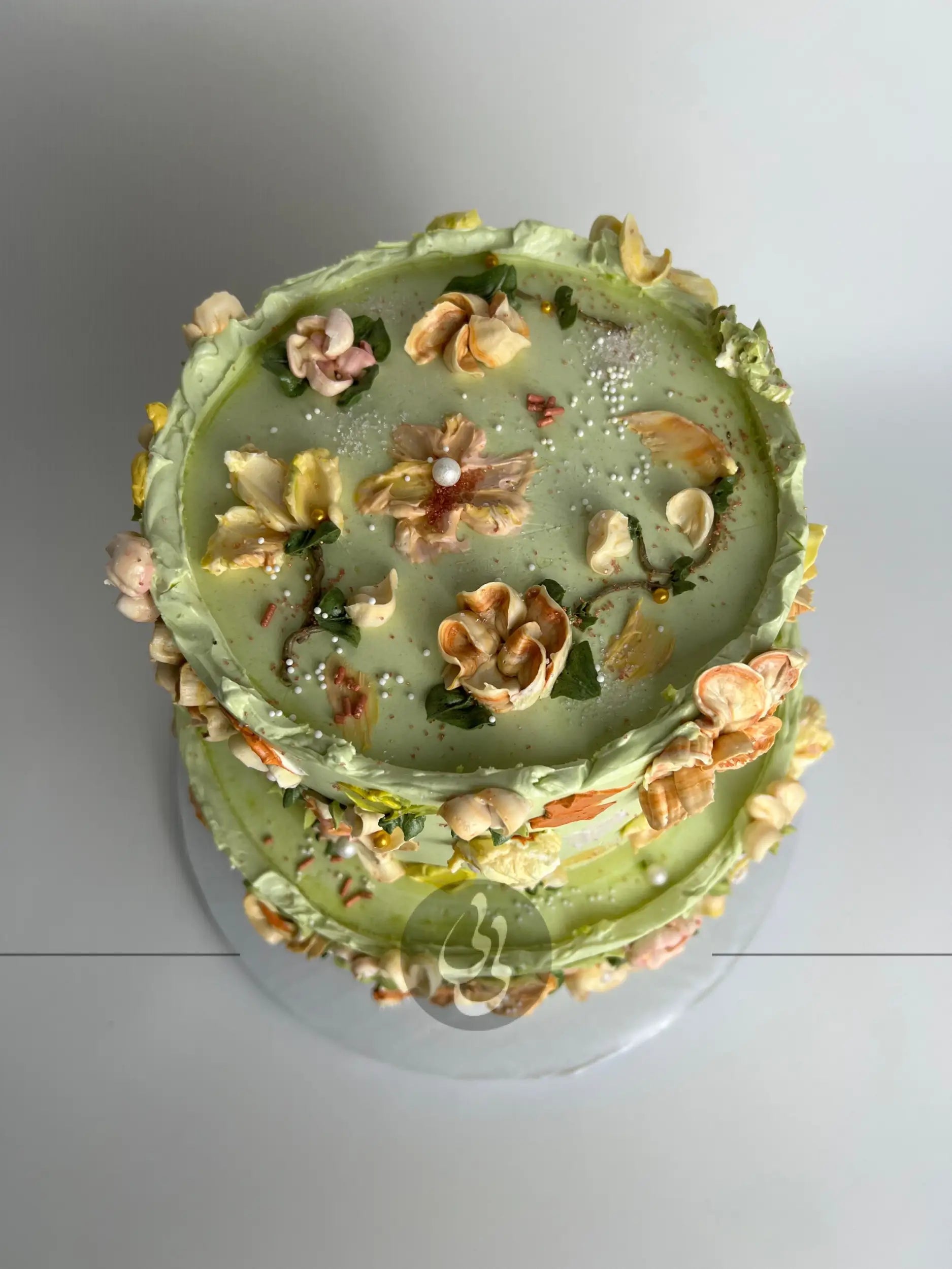 Hand painted flowers on buttercream - custom cake