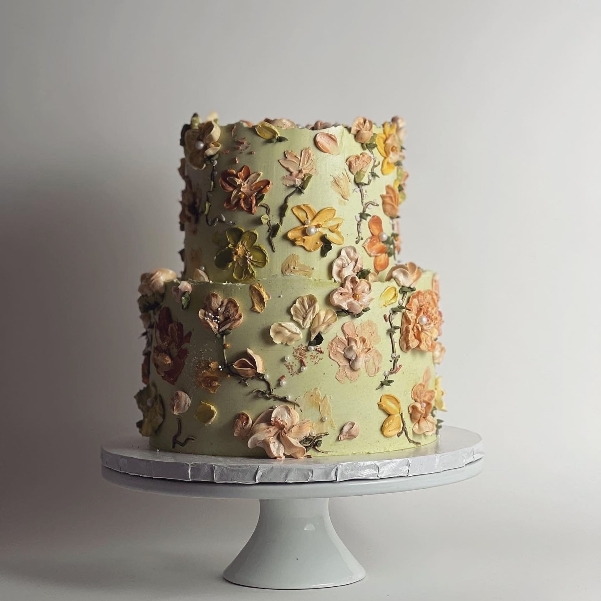 Hand painted flowers on buttercream - custom cake