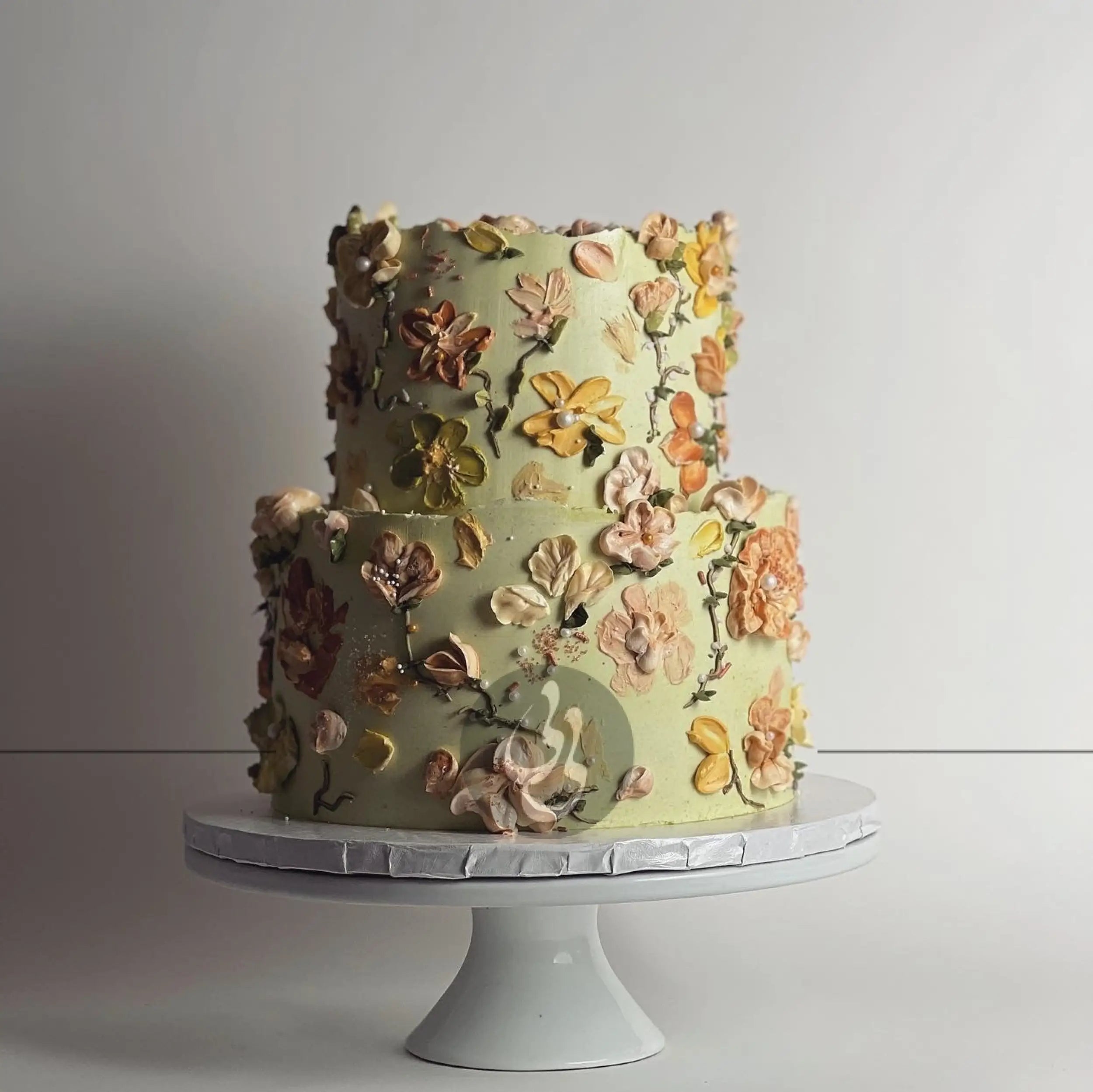 Hand painted flowers on buttercream - custom cake