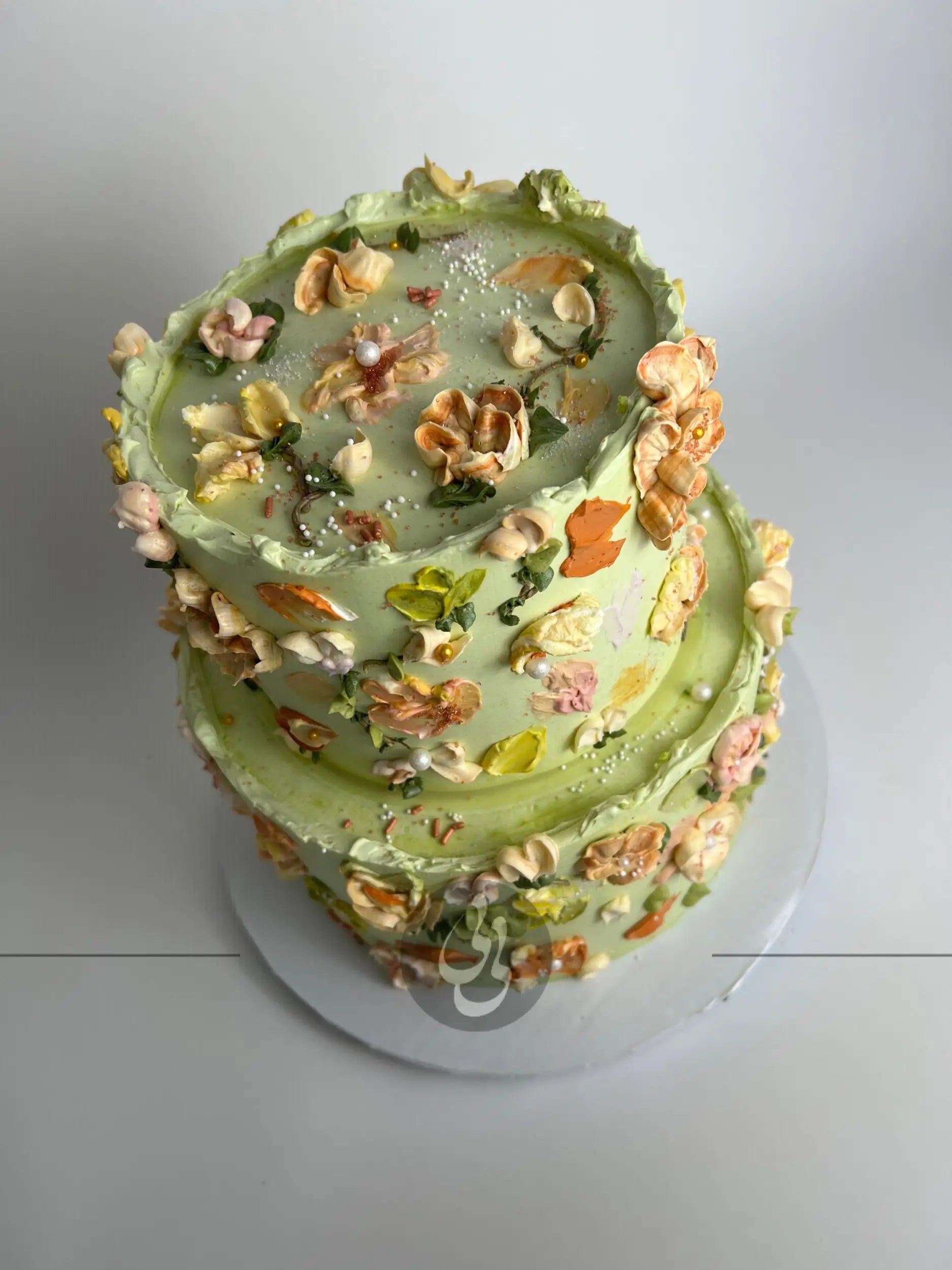 Hand painted flowers on buttercream - custom cake