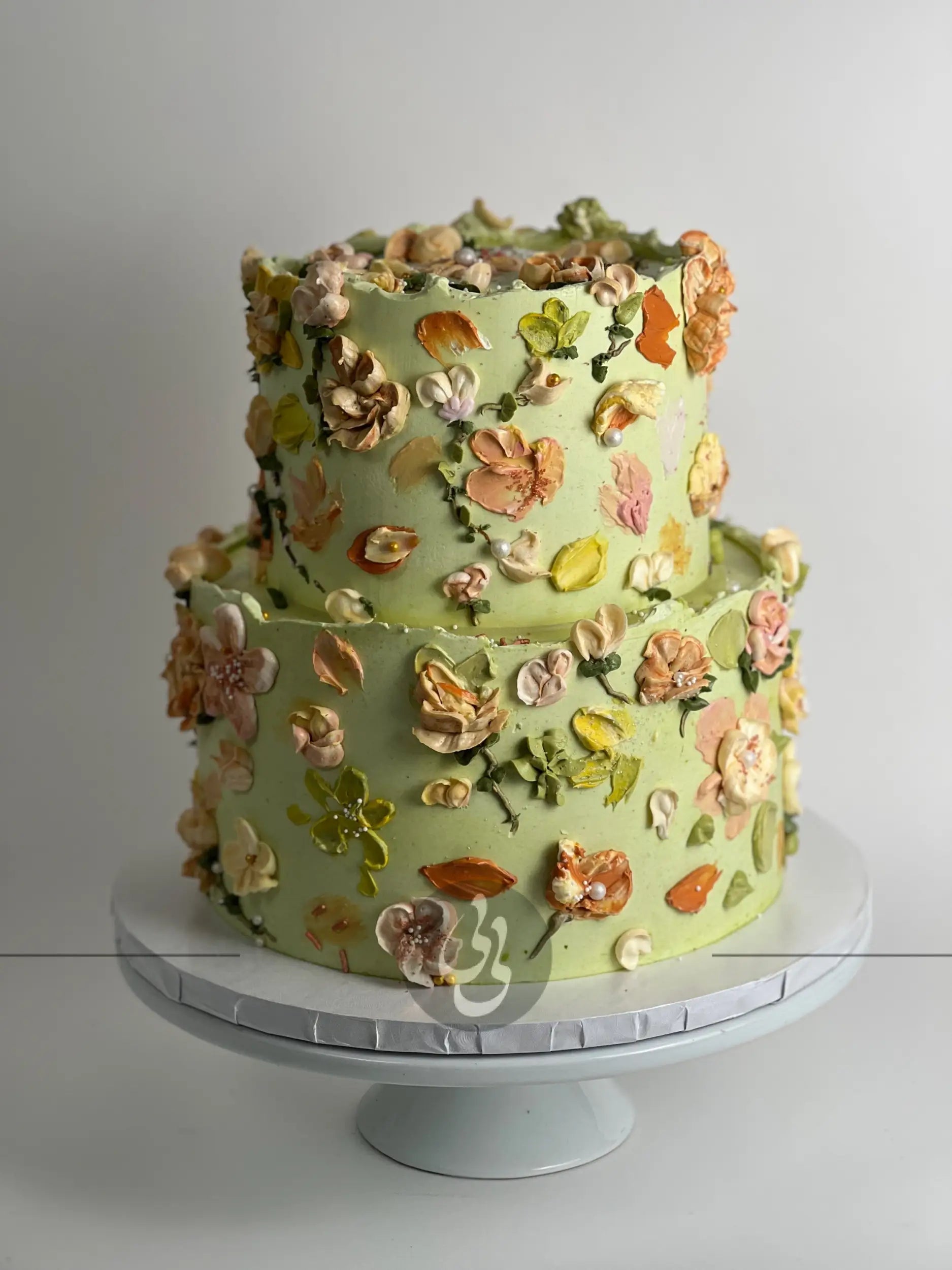 Hand painted flowers on buttercream - custom cake