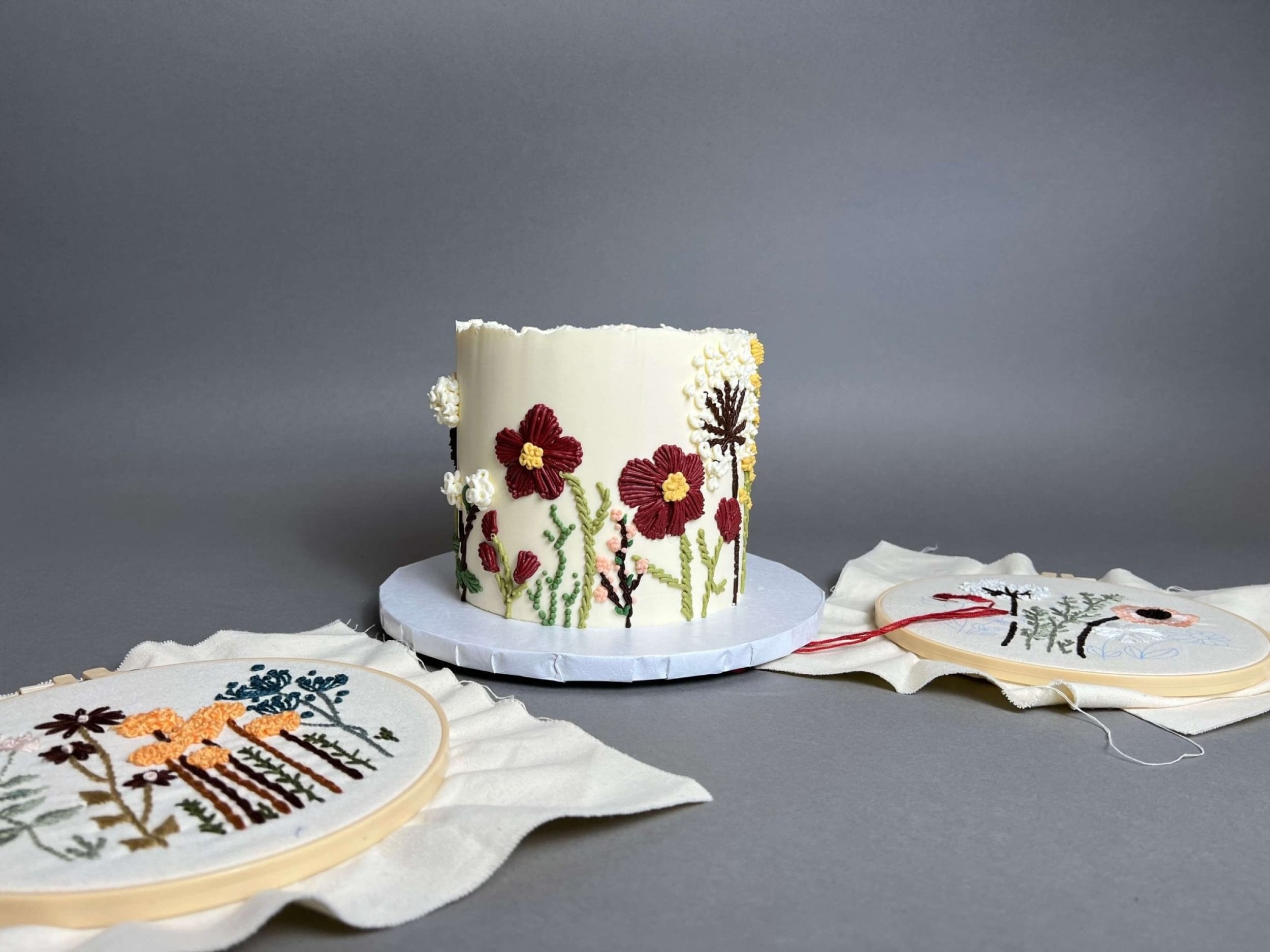 Hand piped embroidery on buttercream - custom cake
