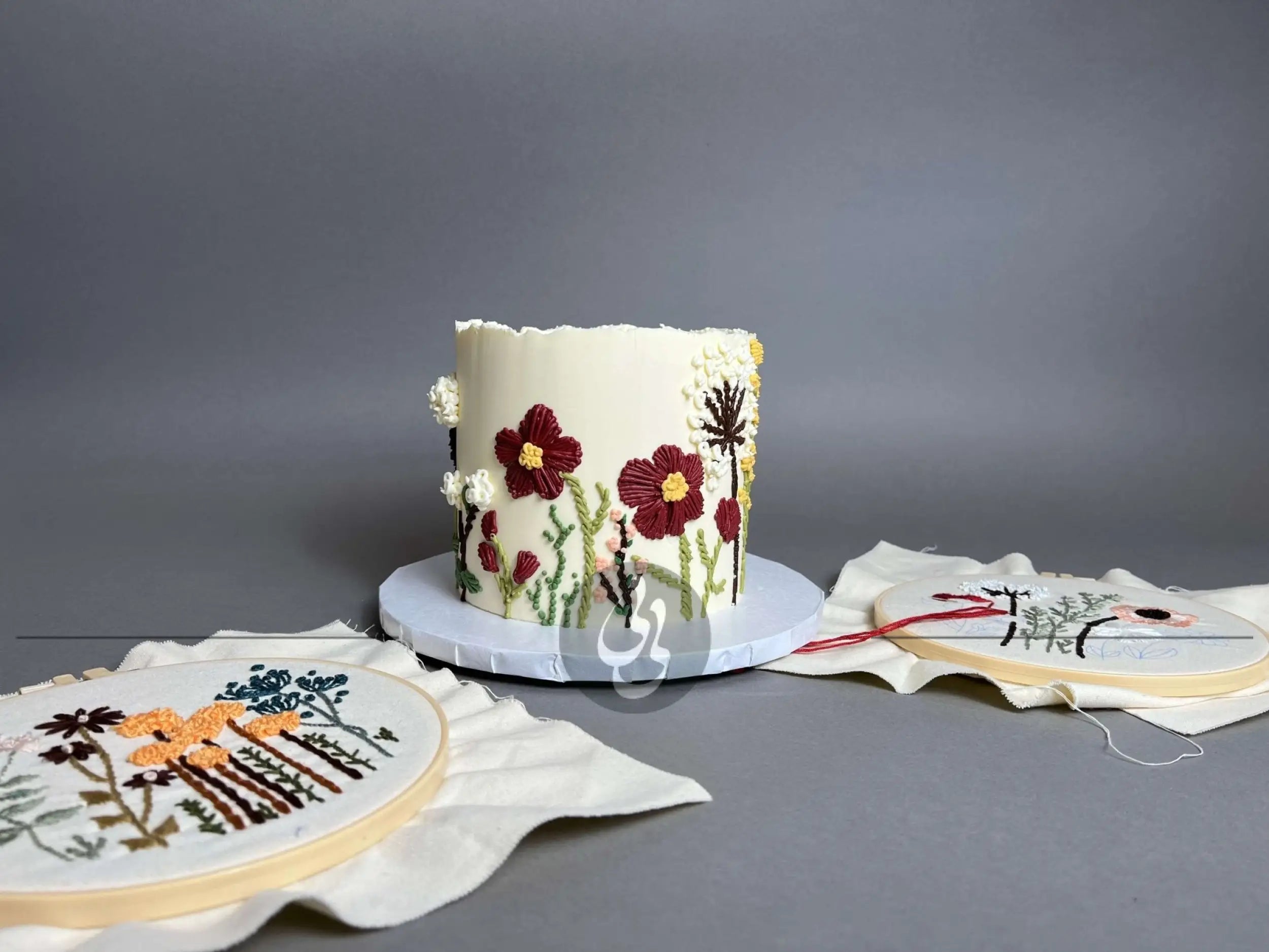 Hand piped embroidery on buttercream - custom cake