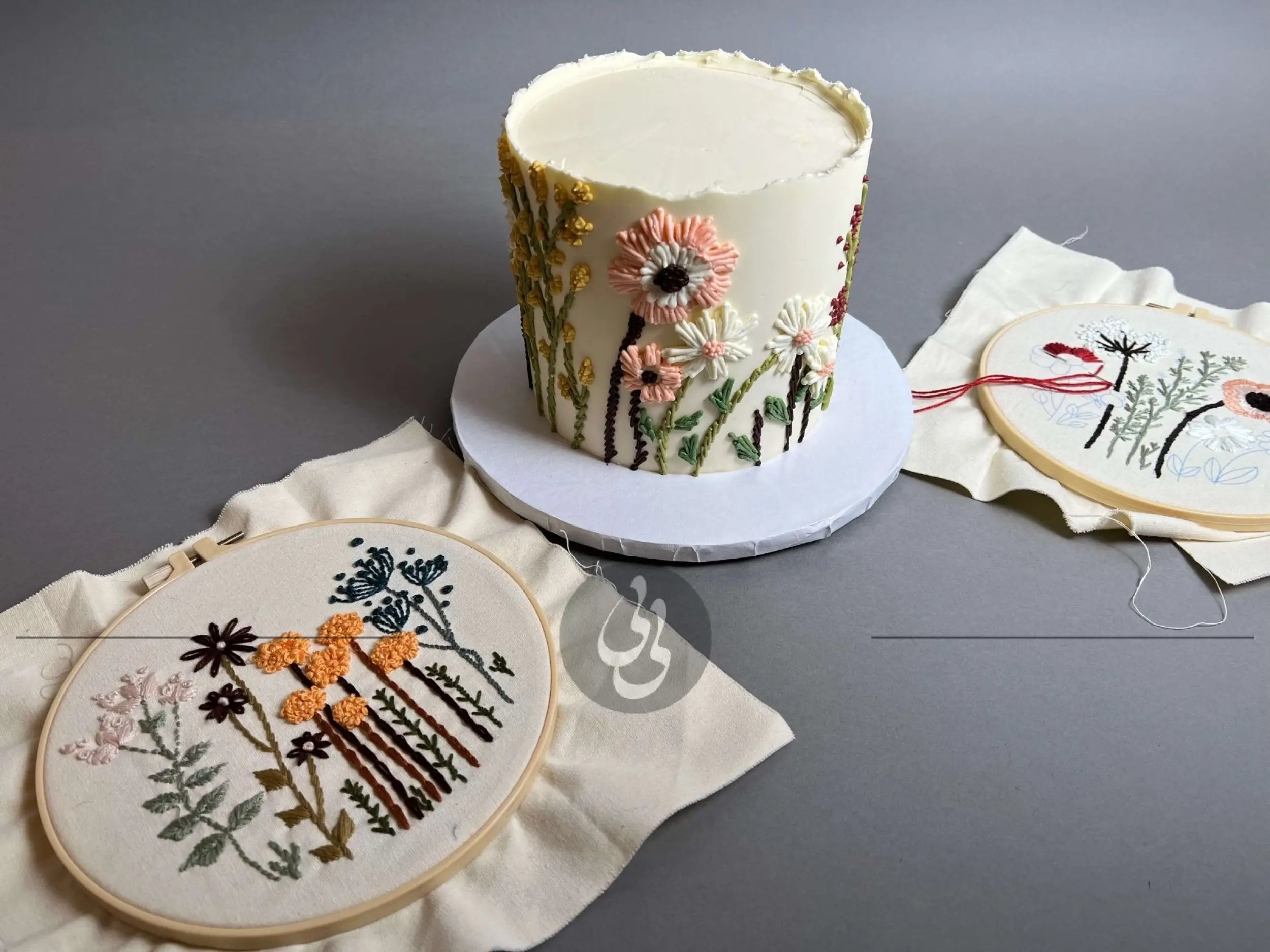 Hand piped embroidery on buttercream - custom cake