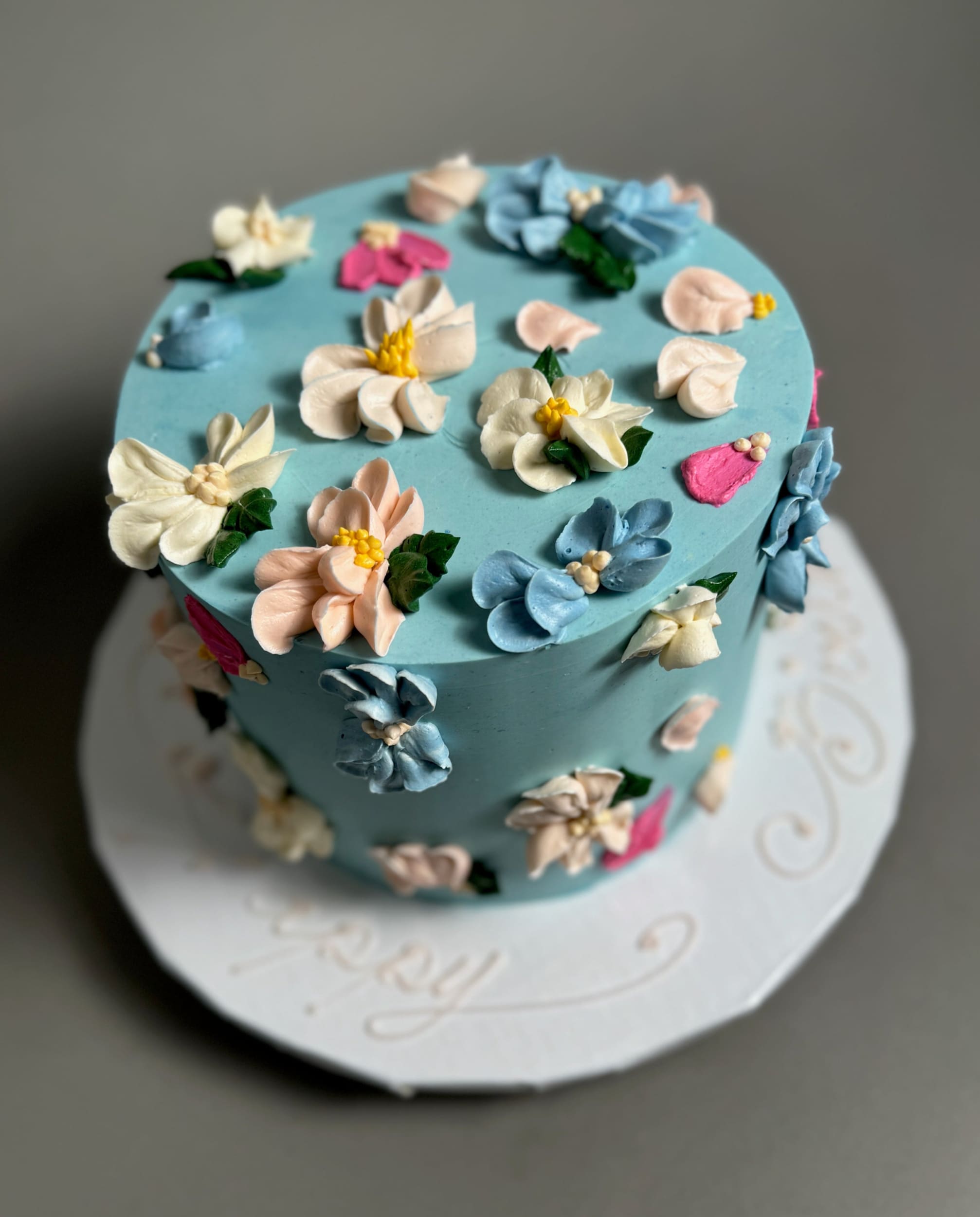 Hand piped flowers on buttercream 2 - custom cake