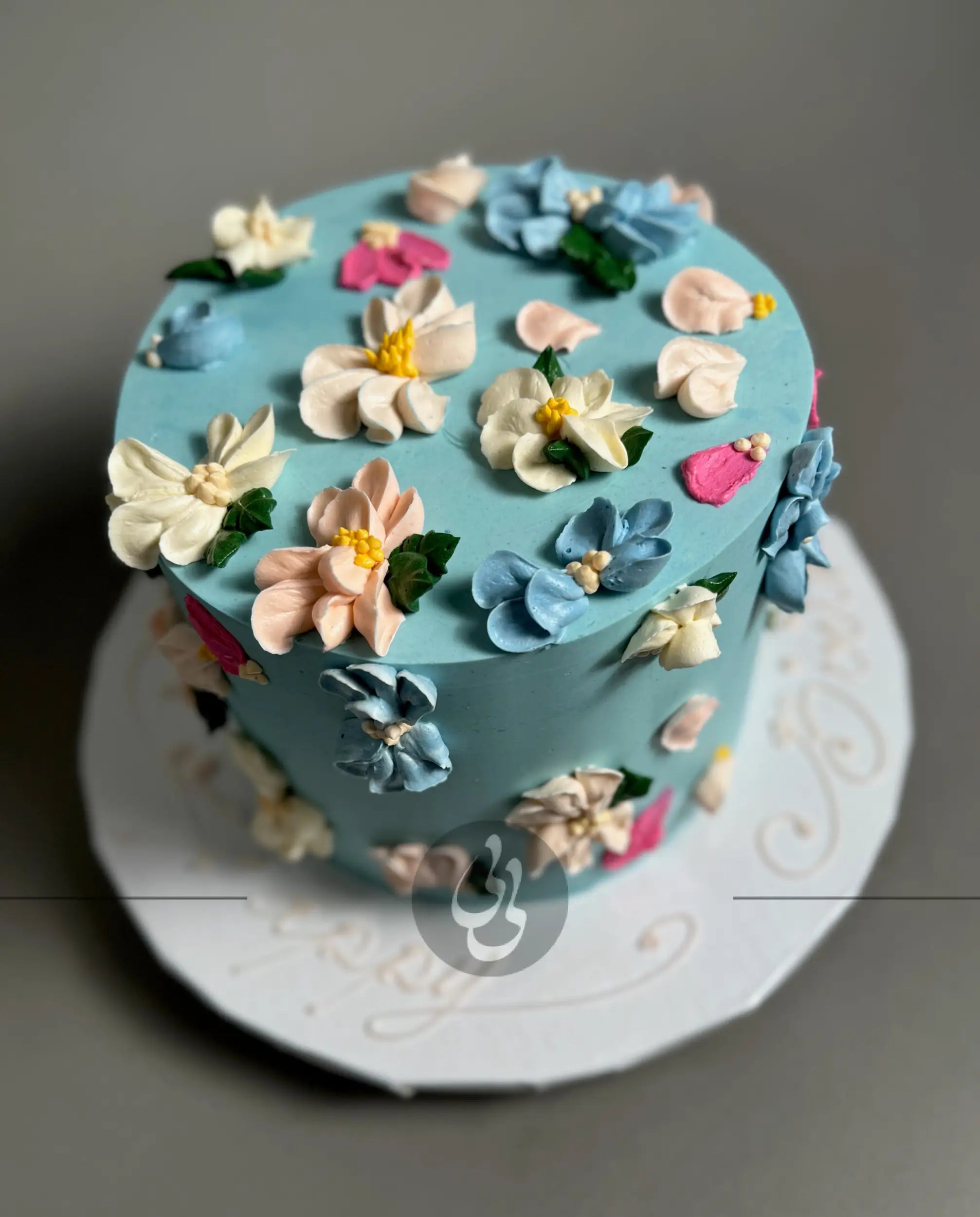 Hand piped flowers on buttercream 2 - custom cake