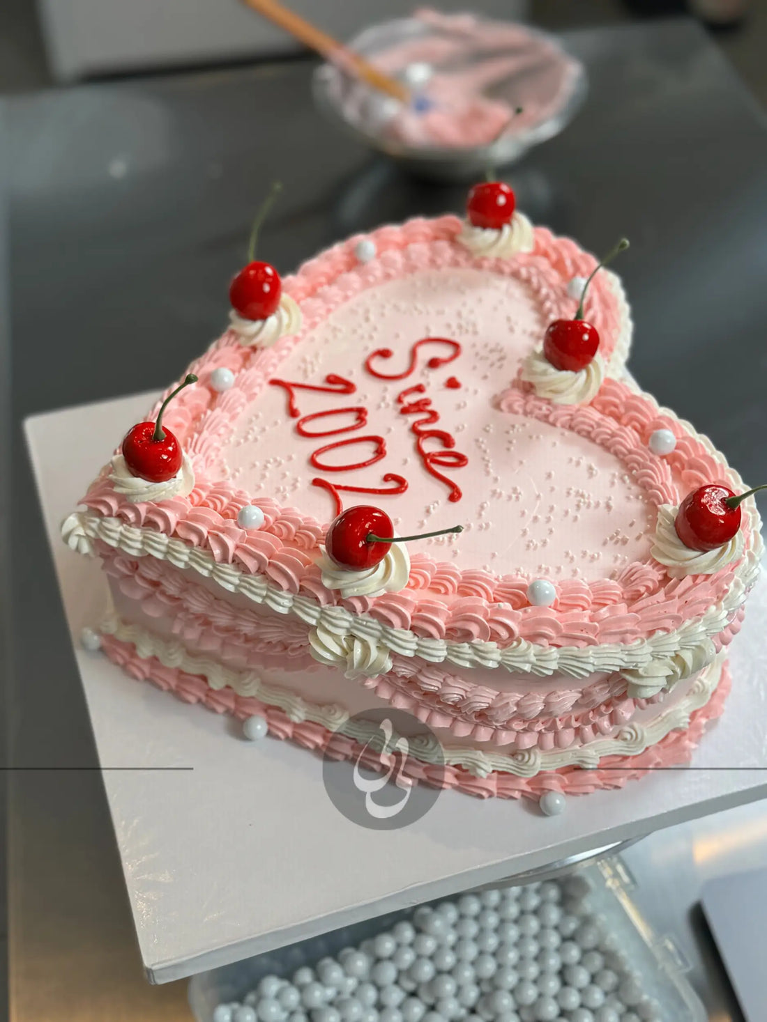 Lambeth heart & cherries in buttercream - custom cake