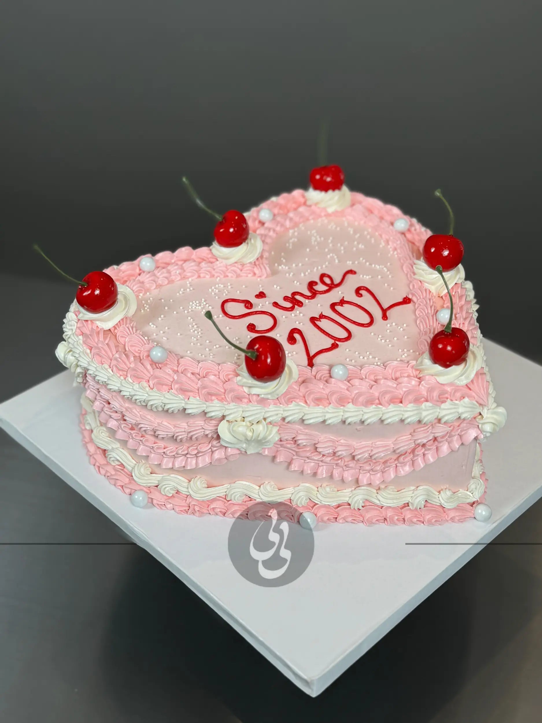 Lambeth heart & cherries in buttercream - custom cake