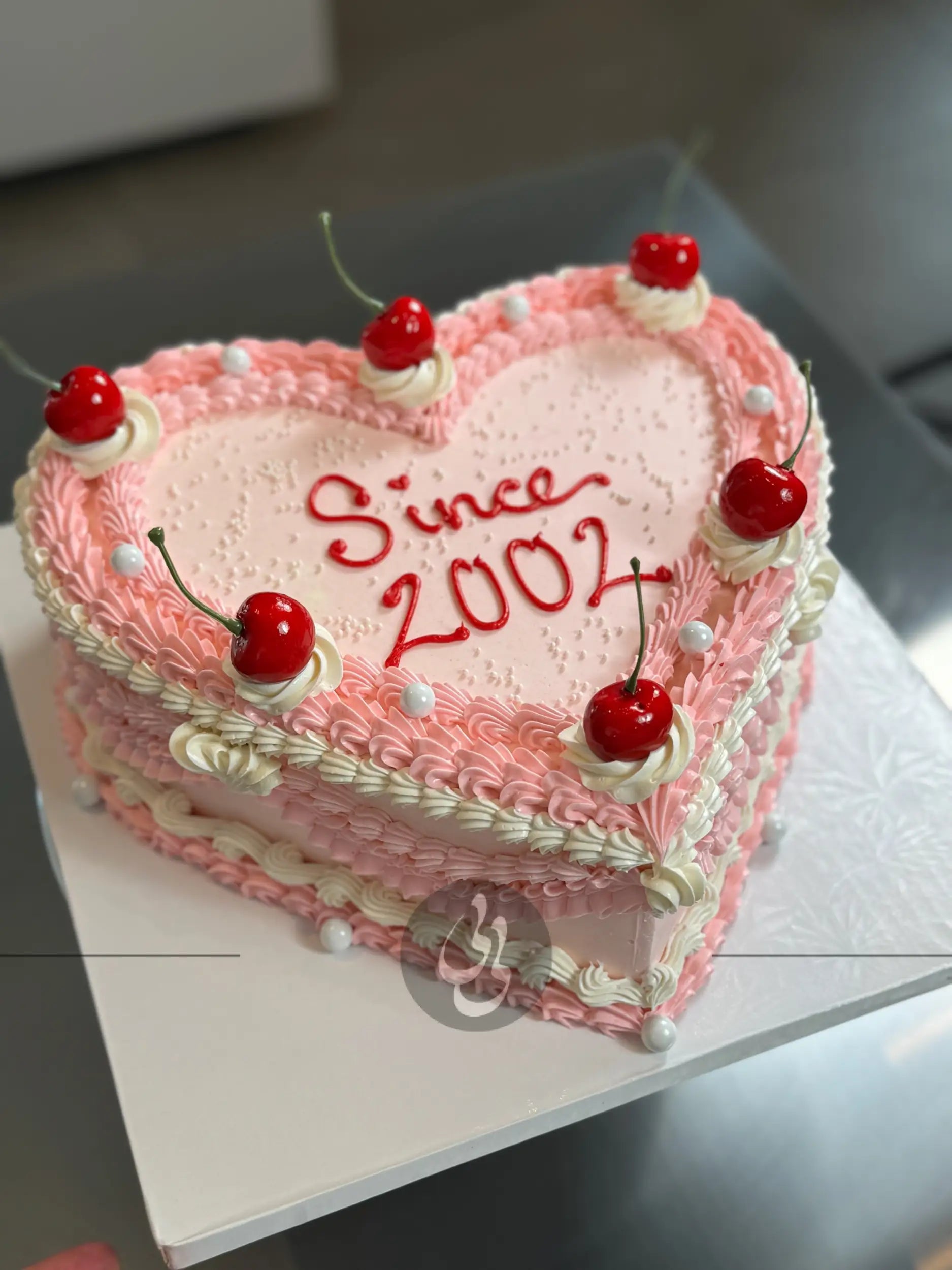 Lambeth heart & cherries in buttercream - custom cake