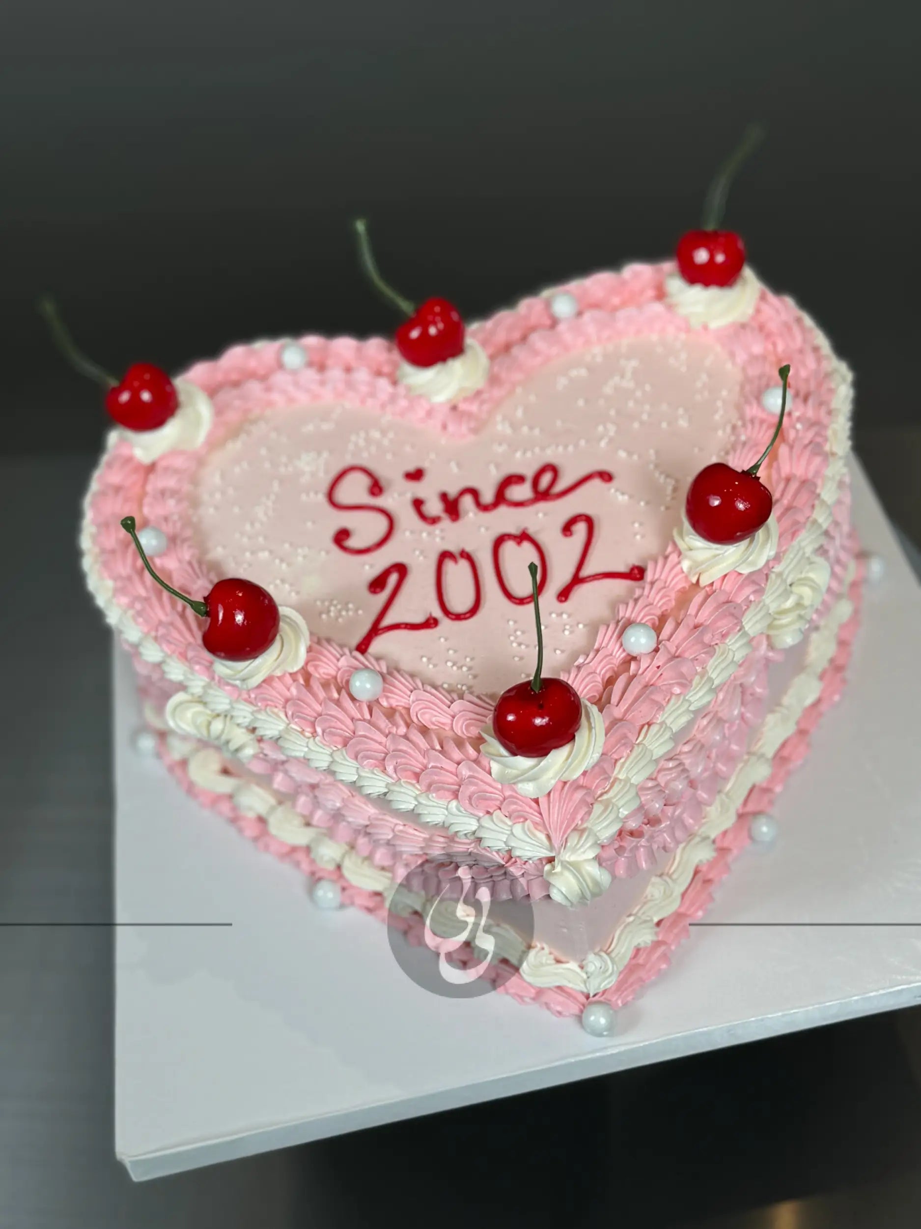 Lambeth heart & cherries in buttercream - custom cake