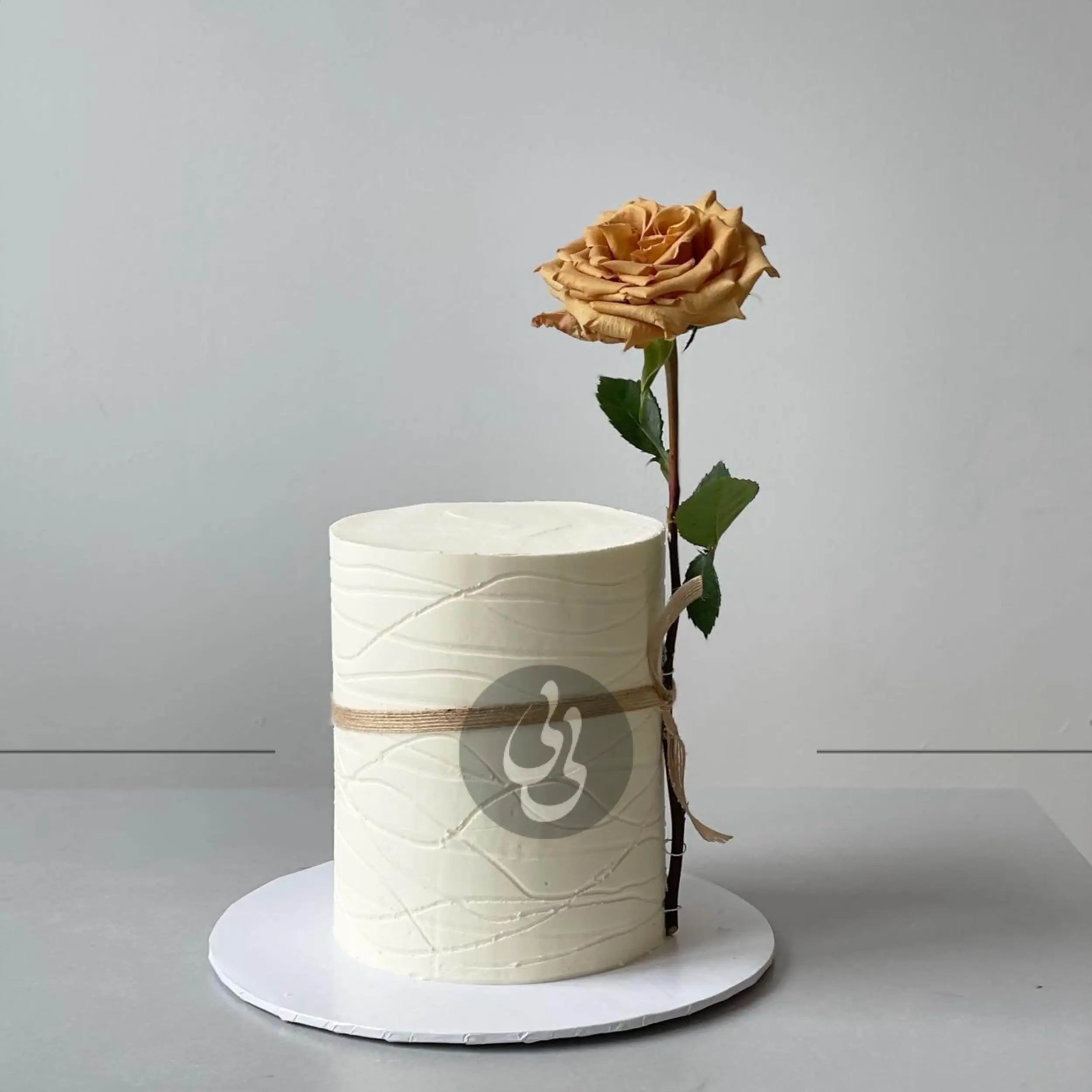 Long stem rose on buttercream - custom cake