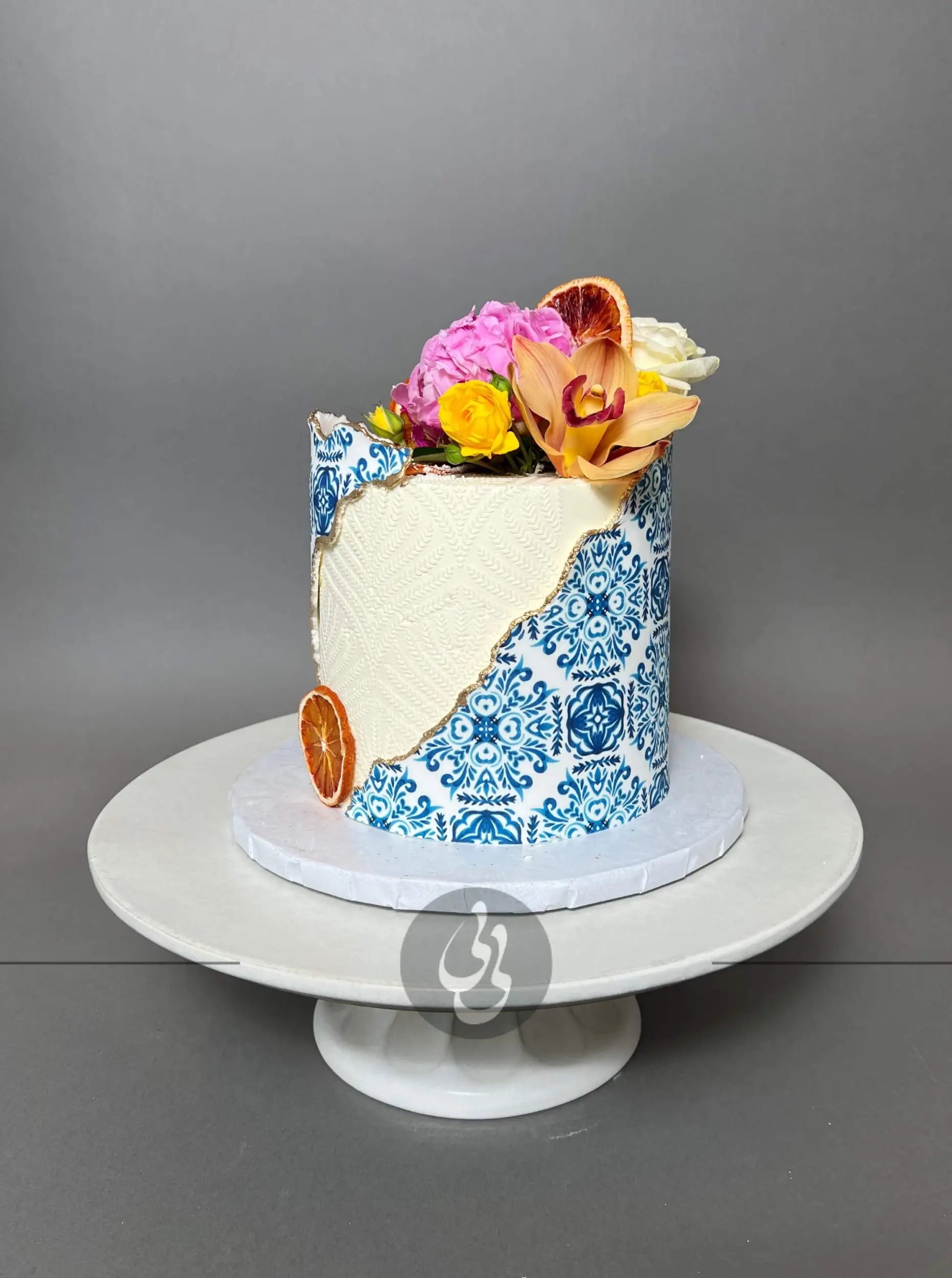 Mediterranean tiles buttercream cake - custom cake