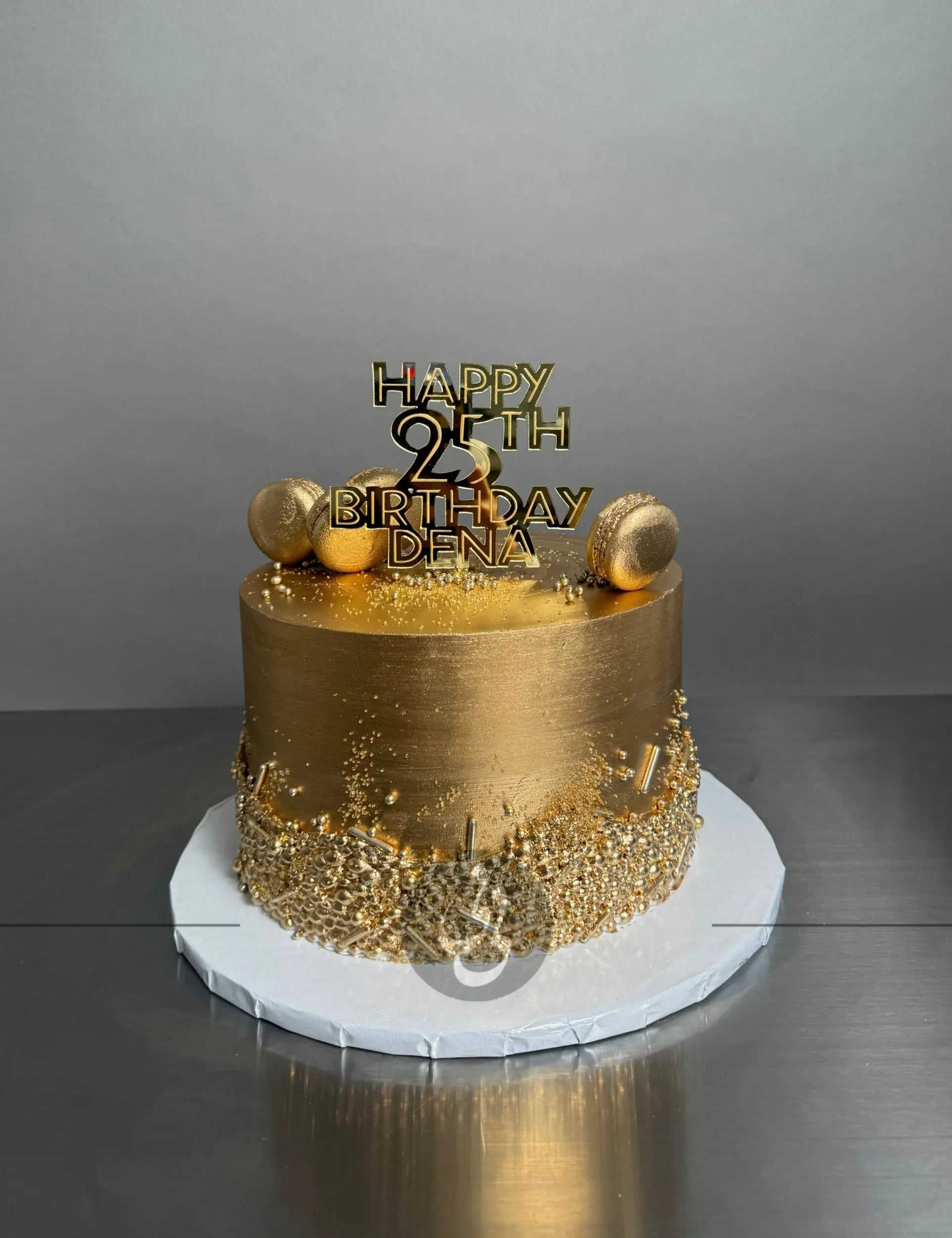 Metallic sequins on buttercream - custom cake