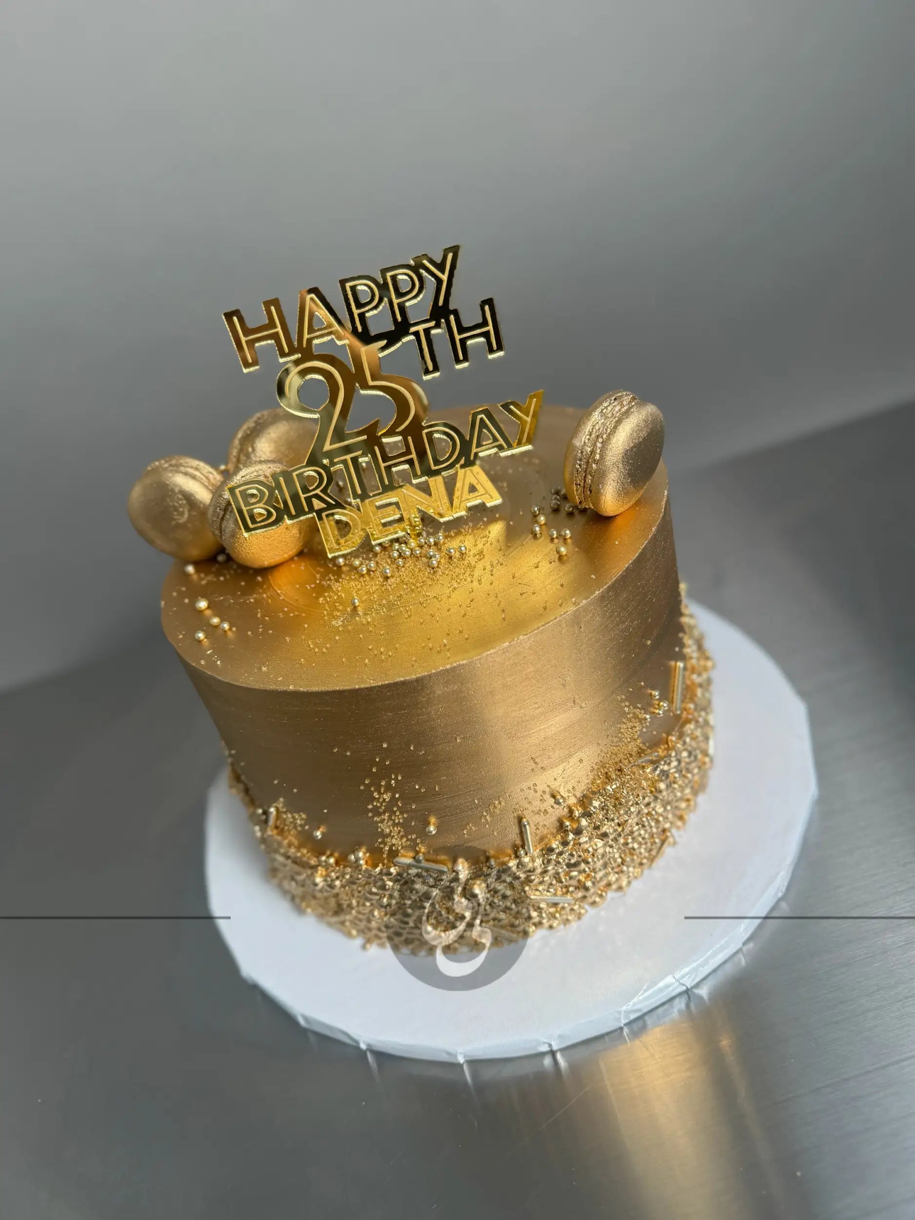 Metallic sequins on buttercream - custom cake