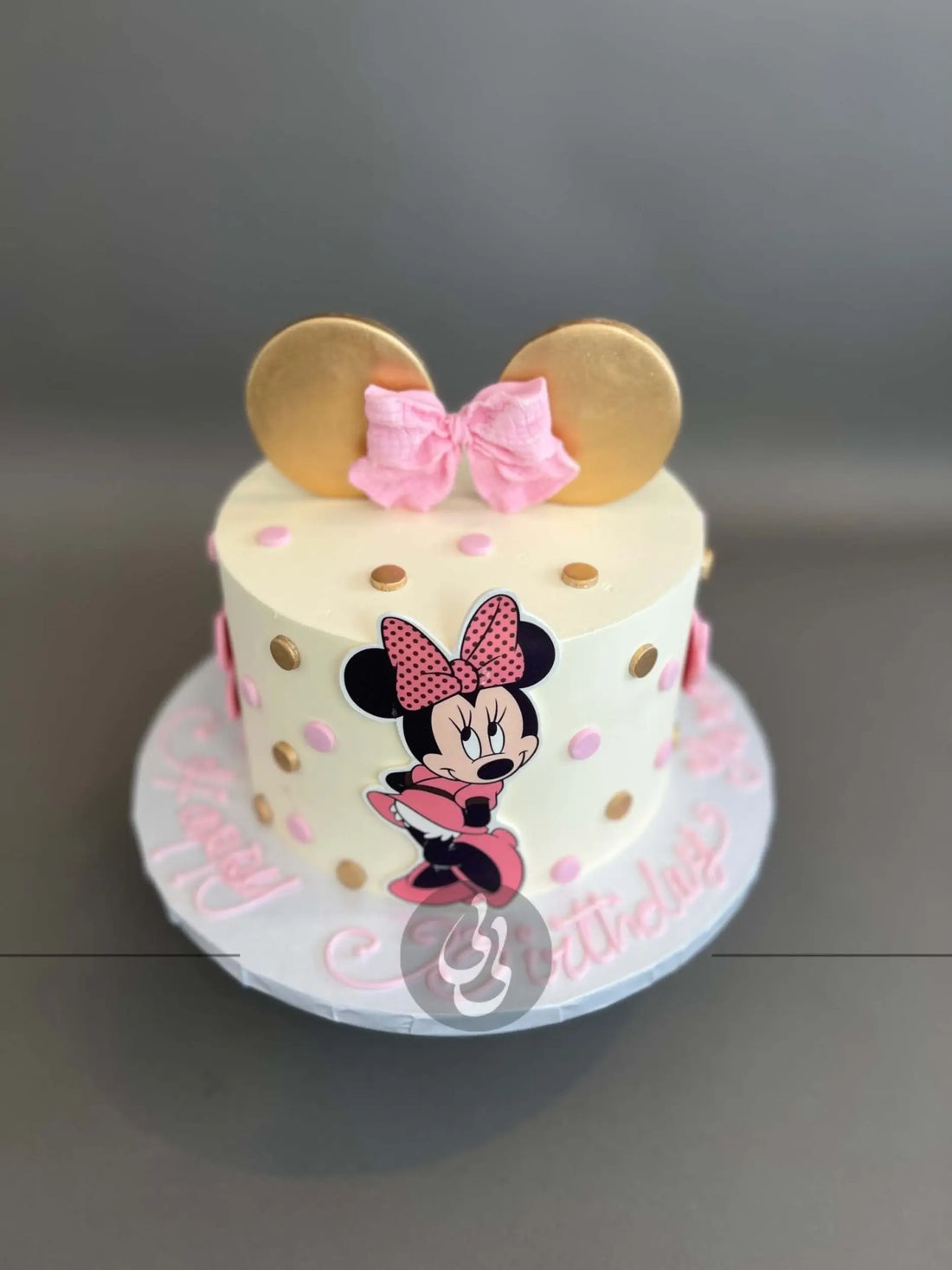 Mickey / minnie mouse edible print & ears on buttercream - custom cake