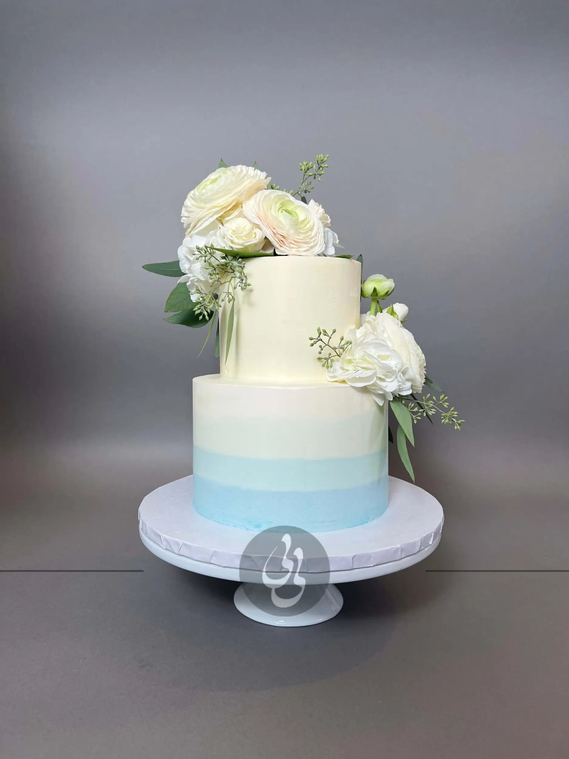 Ombre buttercream & fresh flowers - wedding cake