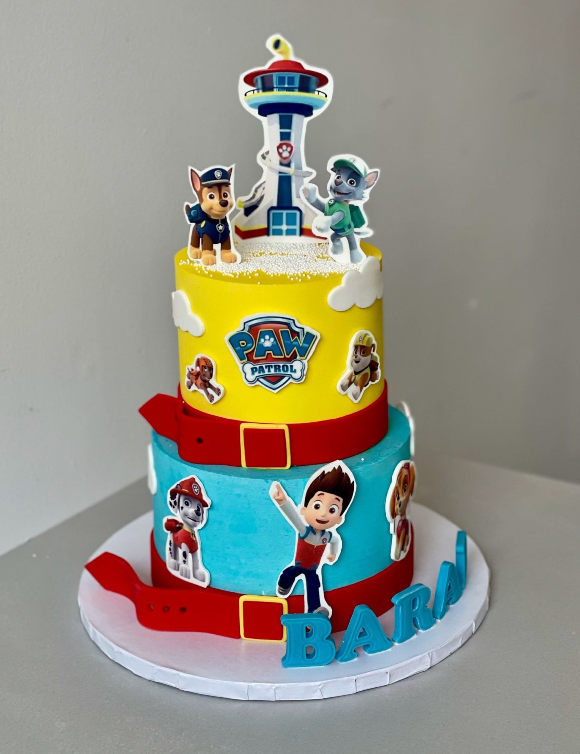 Paw patrol edible print on blue buttercream - custom cake