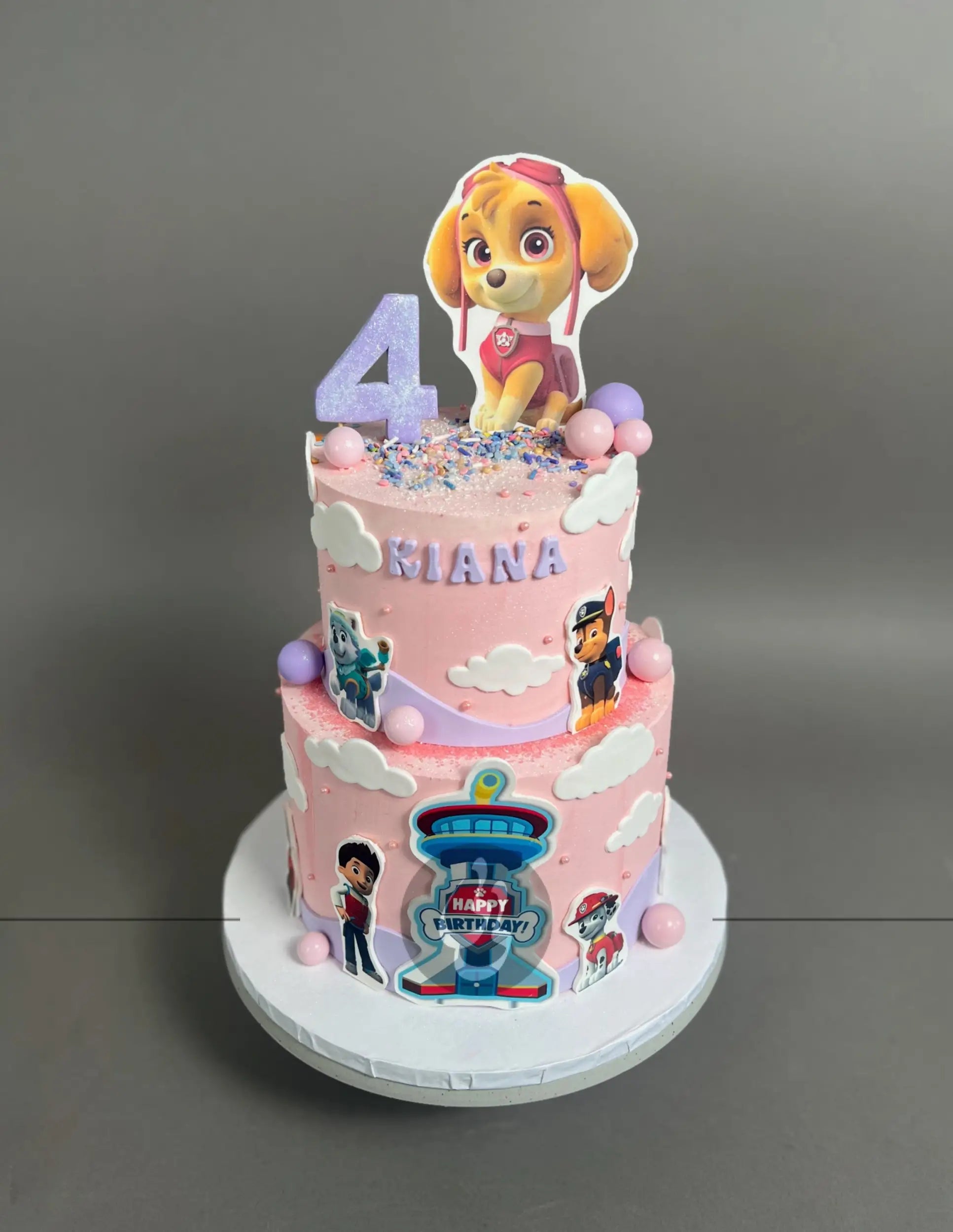 Paw patrol edible print on pink buttercream - custom cake