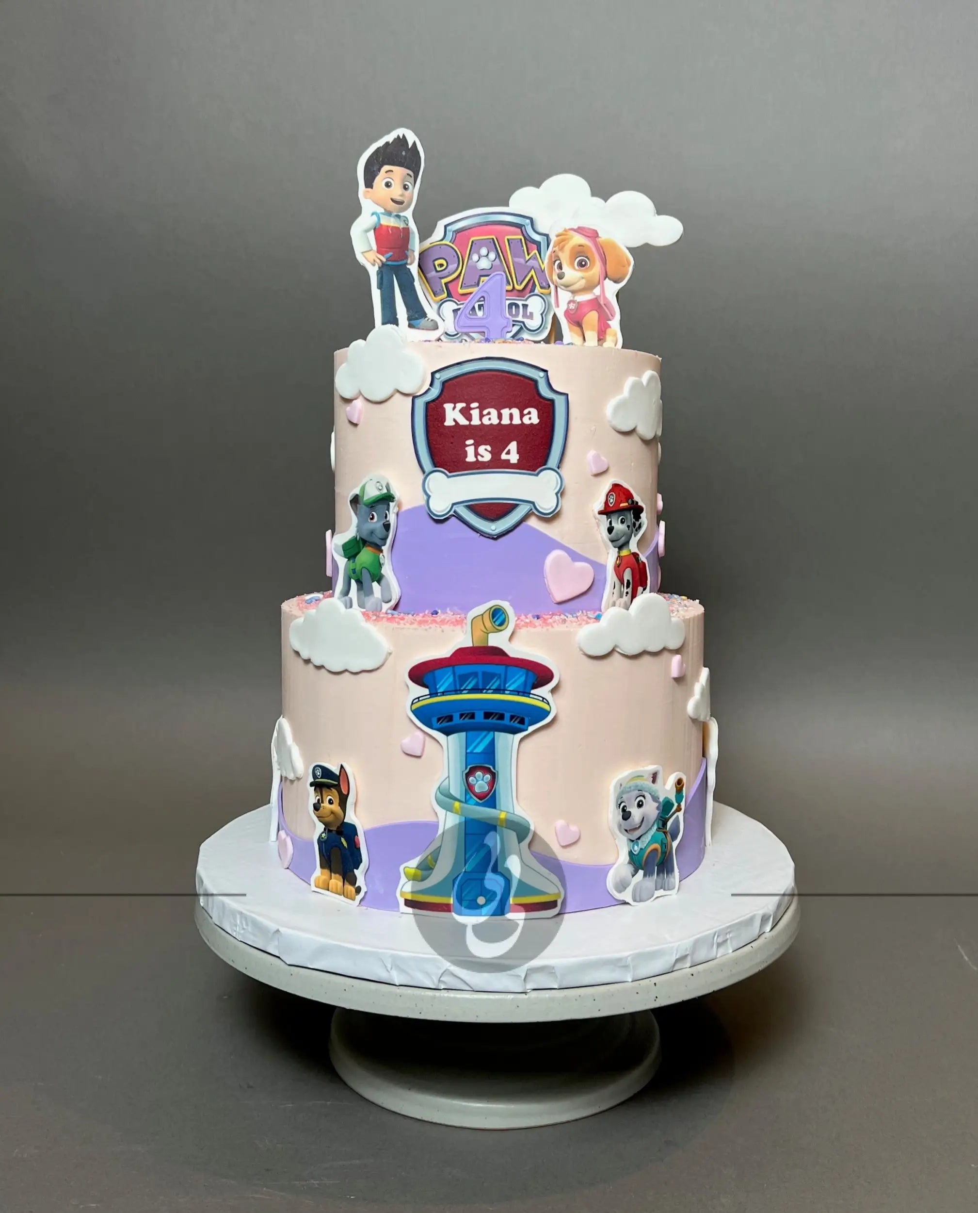 Paw patrol edible print on pink buttercream - custom cake