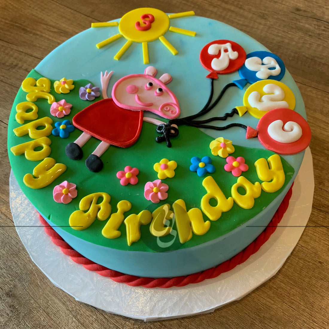 Peppa pig & balloons - custom cake