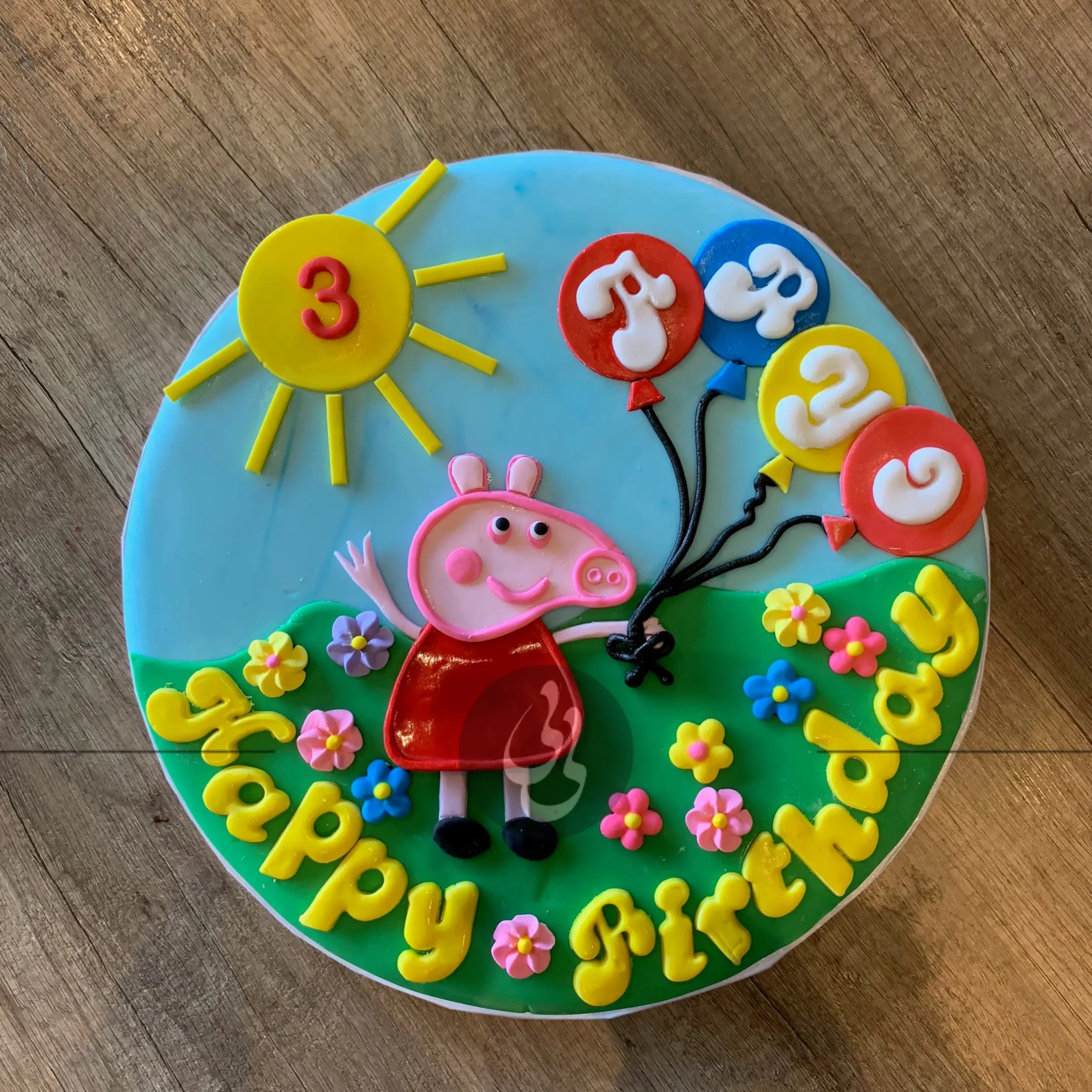Peppa pig & balloons - custom cake