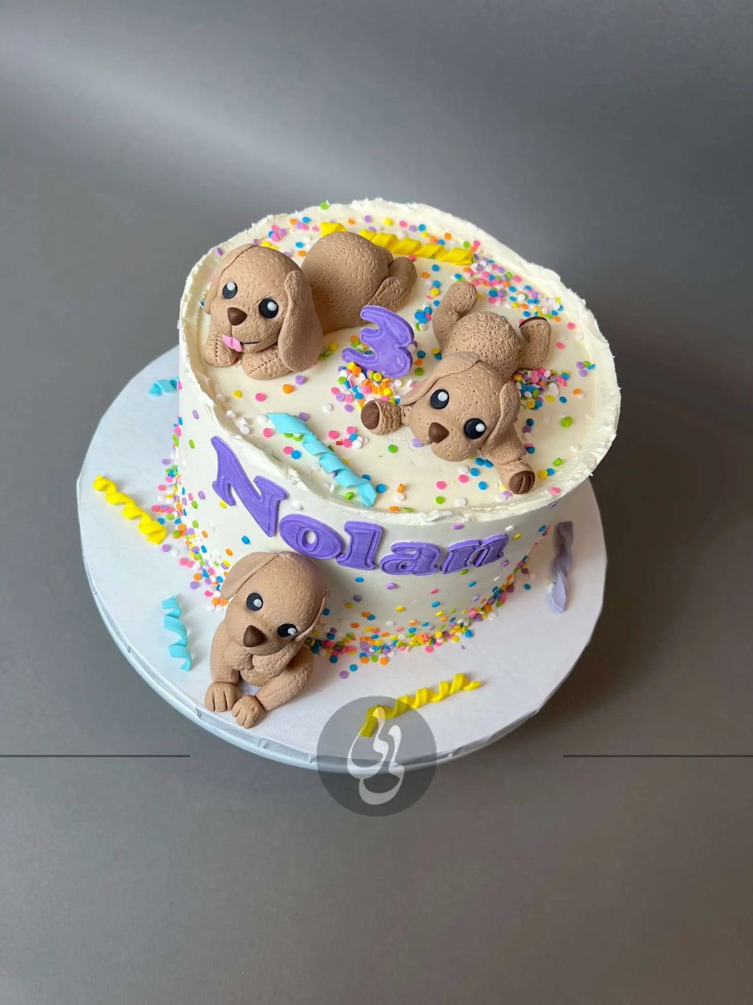 Puppy party on buttercream - custom cake