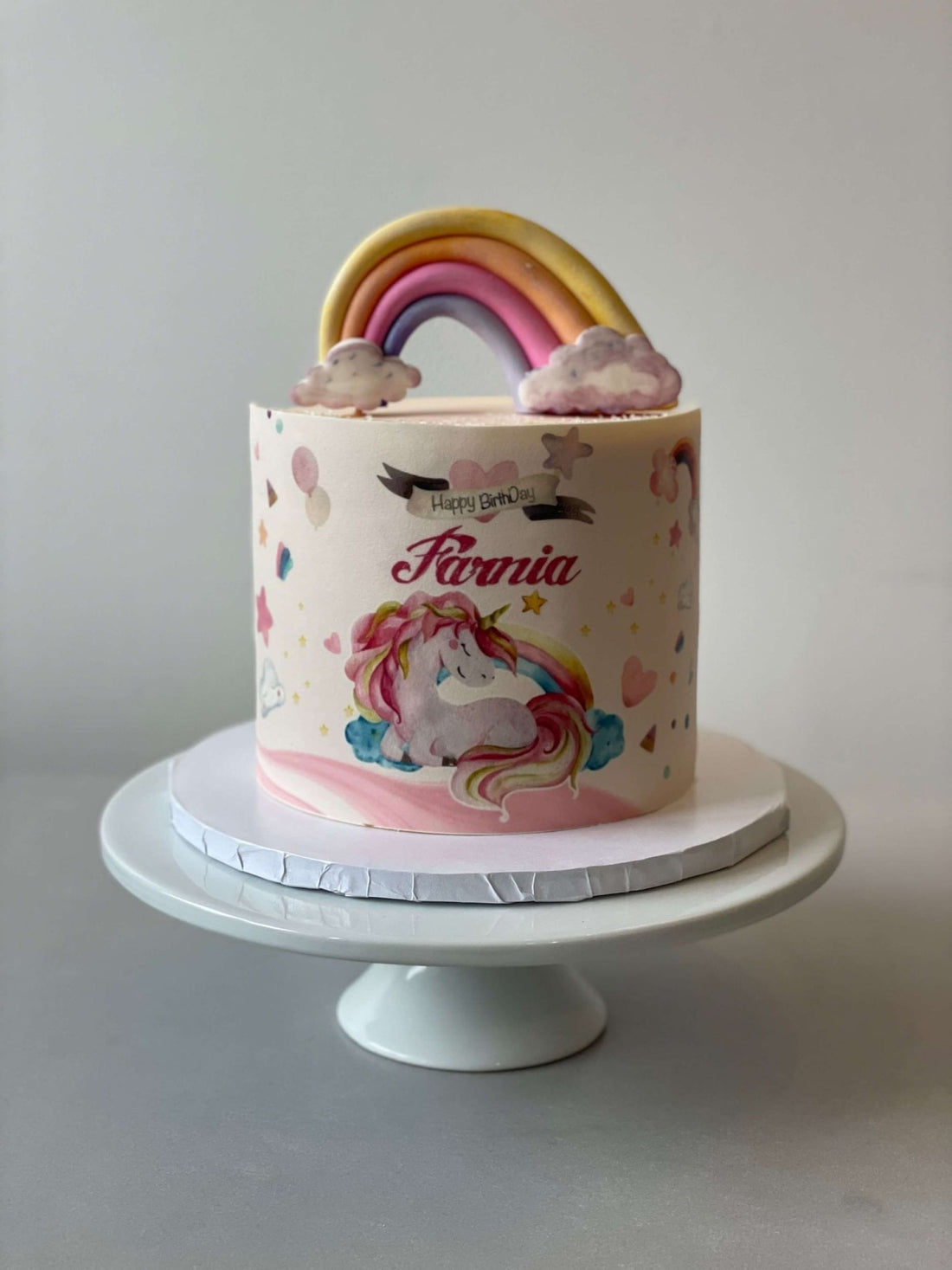 Rainbow dreams edible print on buttercream - custom cake