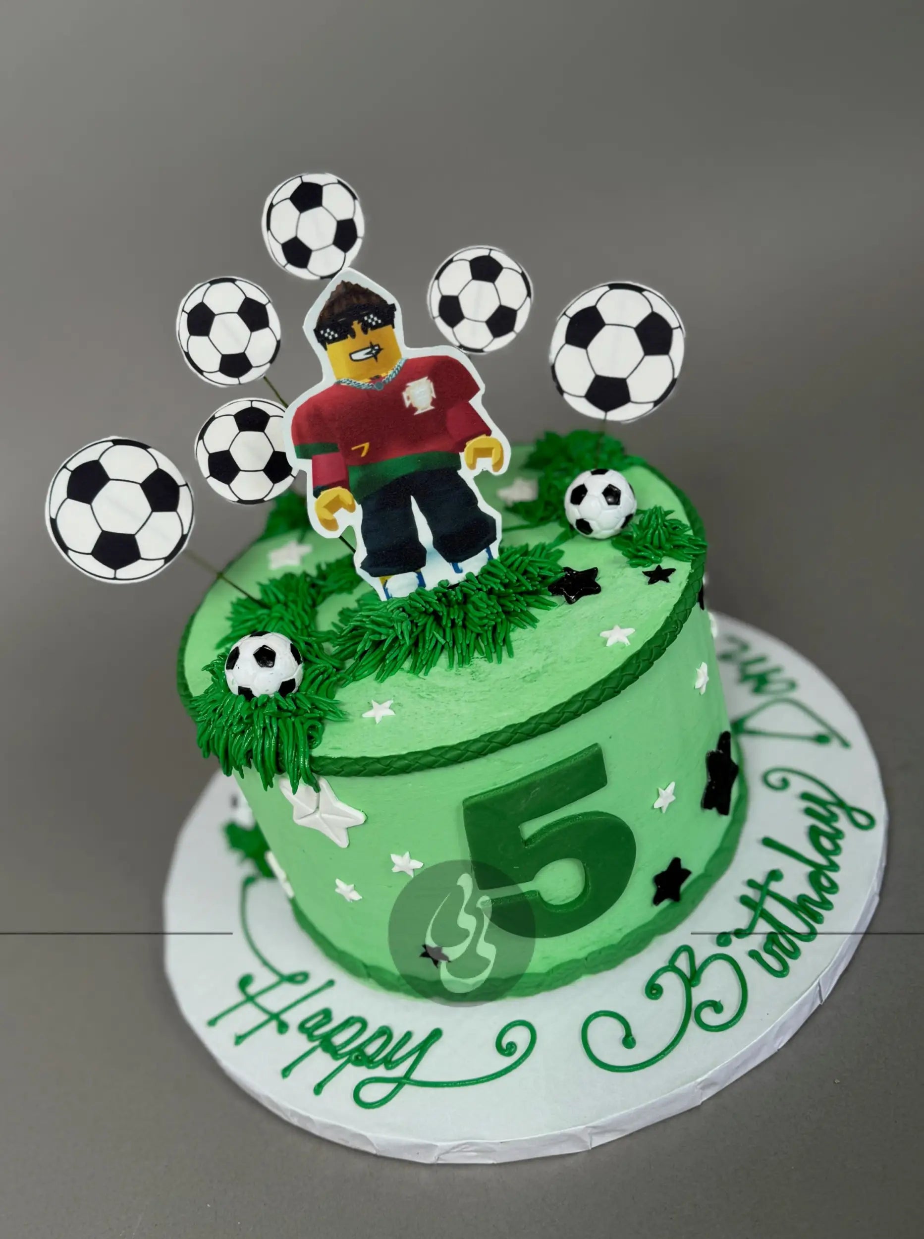 Roblox edible print & soccer balls - custom cake